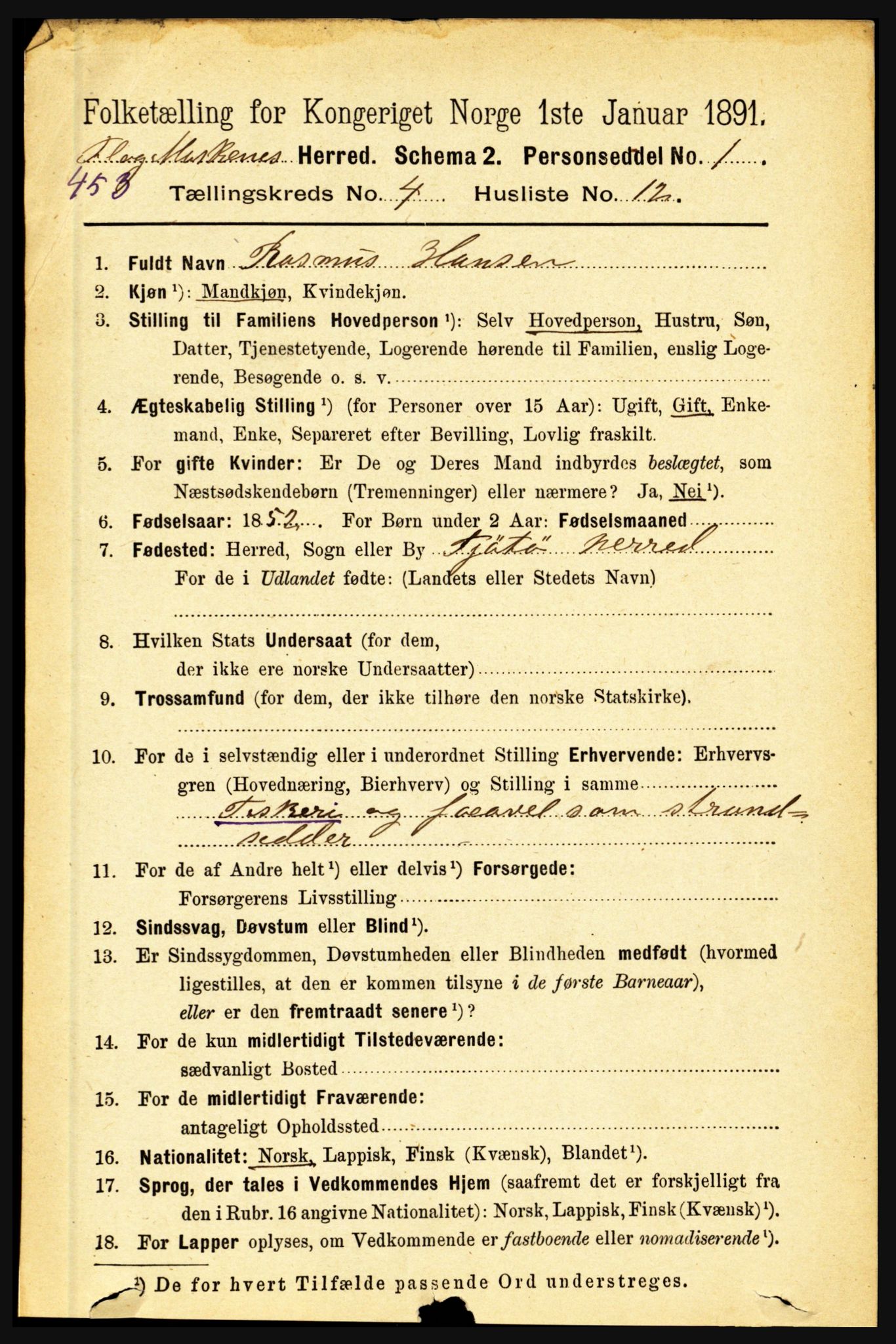 RA, 1891 census for 1859 Flakstad, 1891, p. 1958