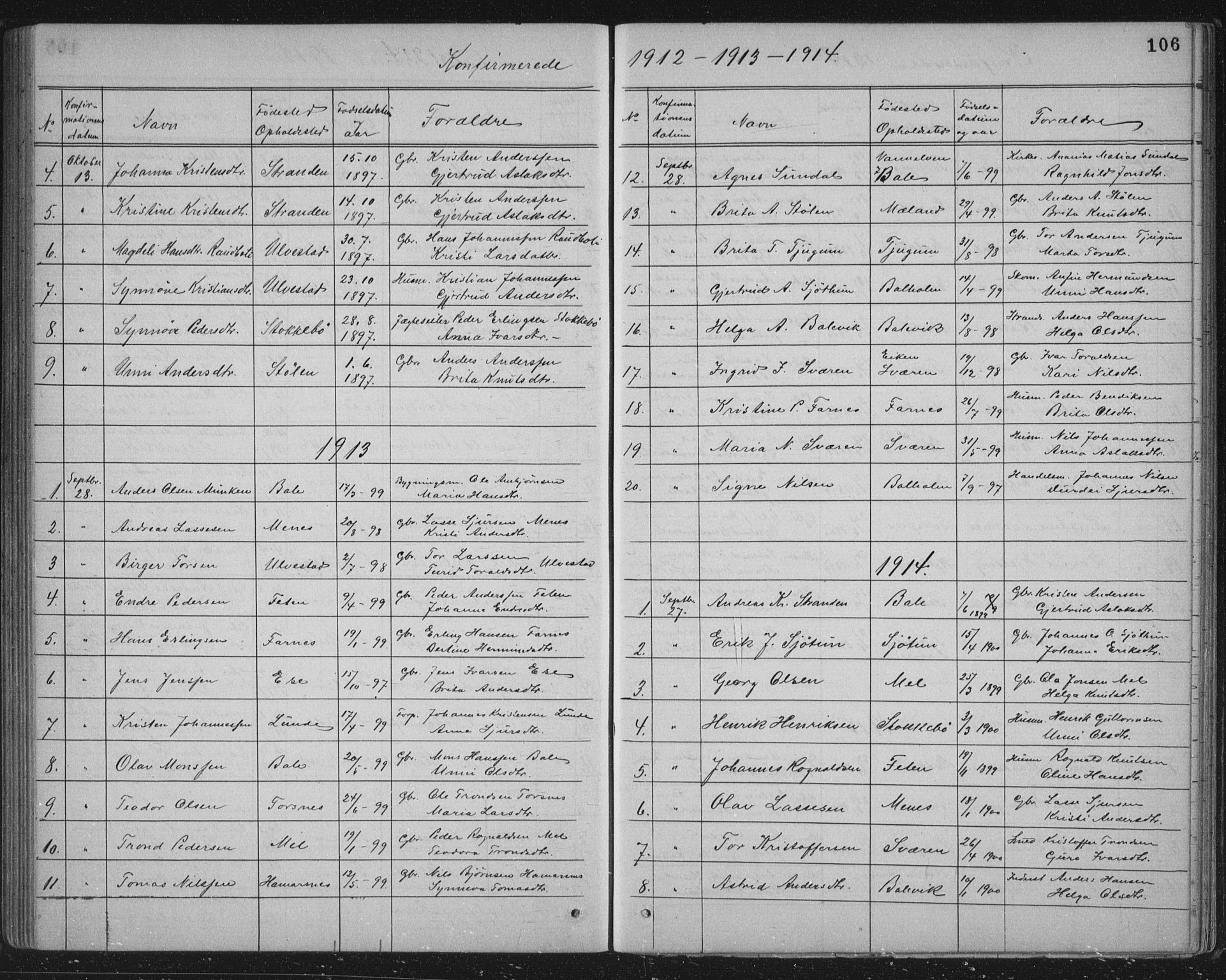 Balestrand sokneprestembete, AV/SAB-A-79601/H/Hab/Haba/L0002: Parish register (copy) no. A 2, 1880-1919, p. 106