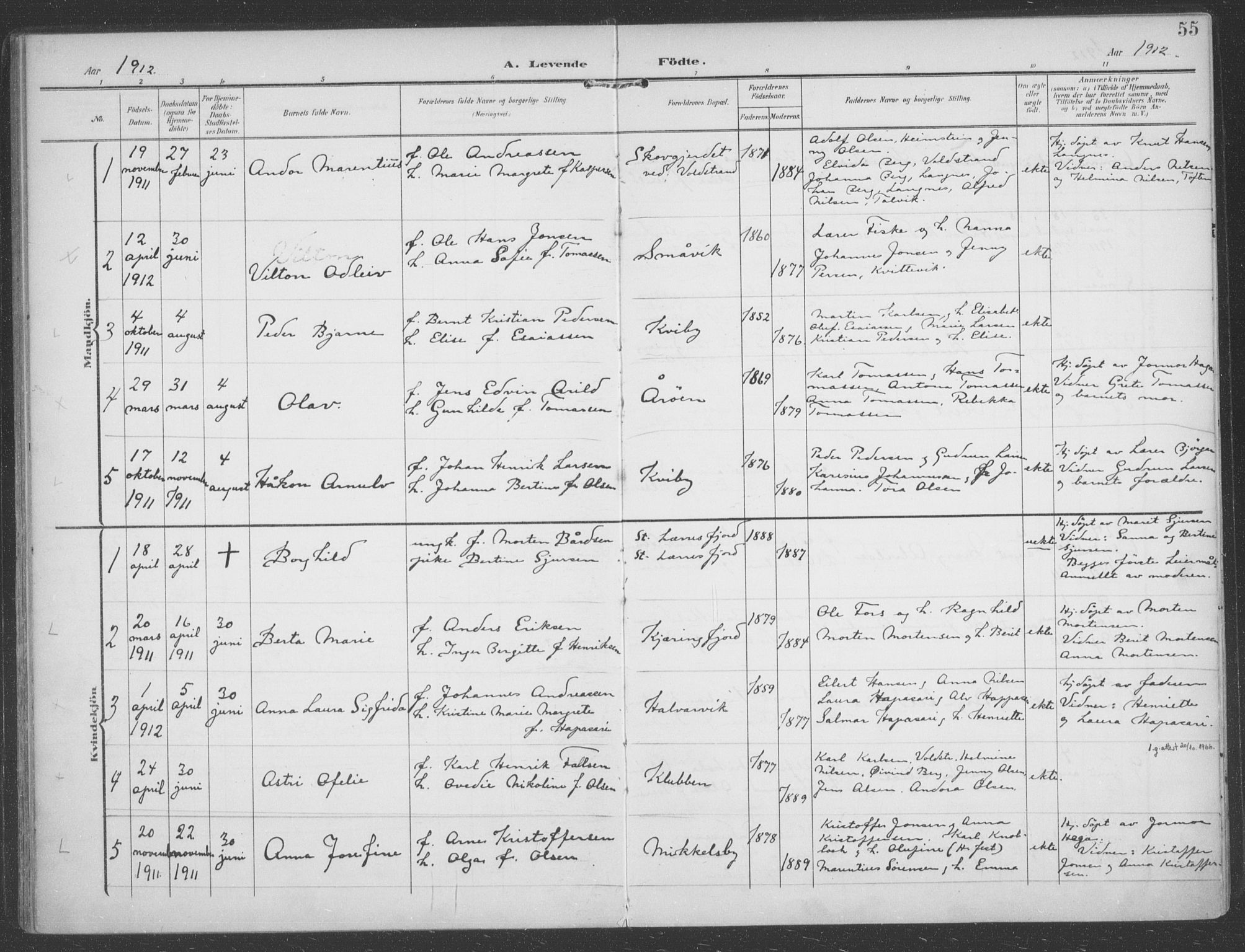 Talvik sokneprestkontor, SATØ/S-1337/H/Ha/L0017kirke: Parish register (official) no. 17, 1906-1915, p. 55