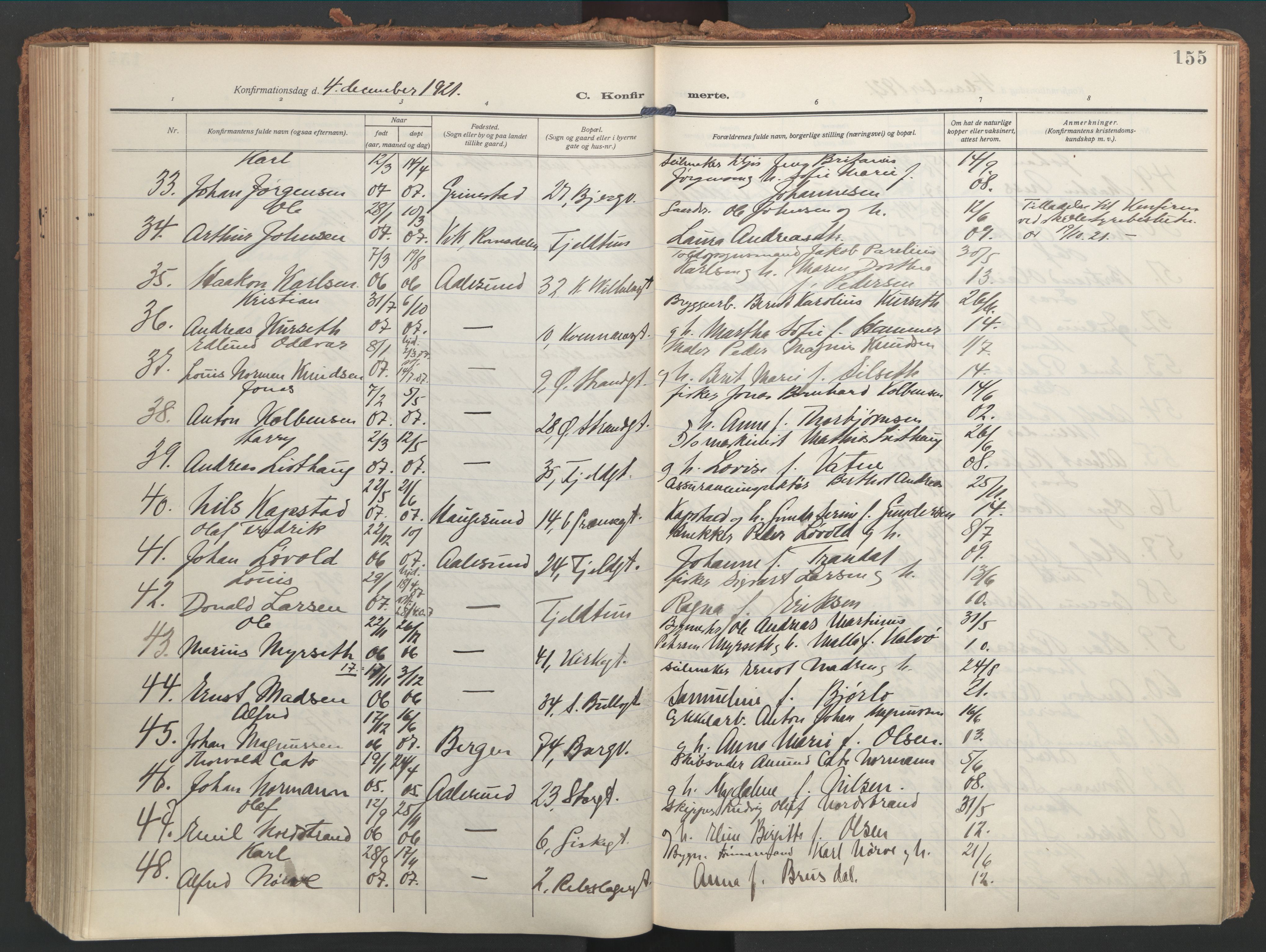 Ministerialprotokoller, klokkerbøker og fødselsregistre - Møre og Romsdal, AV/SAT-A-1454/529/L0461: Parish register (official) no. 529A11, 1914-1925, p. 155