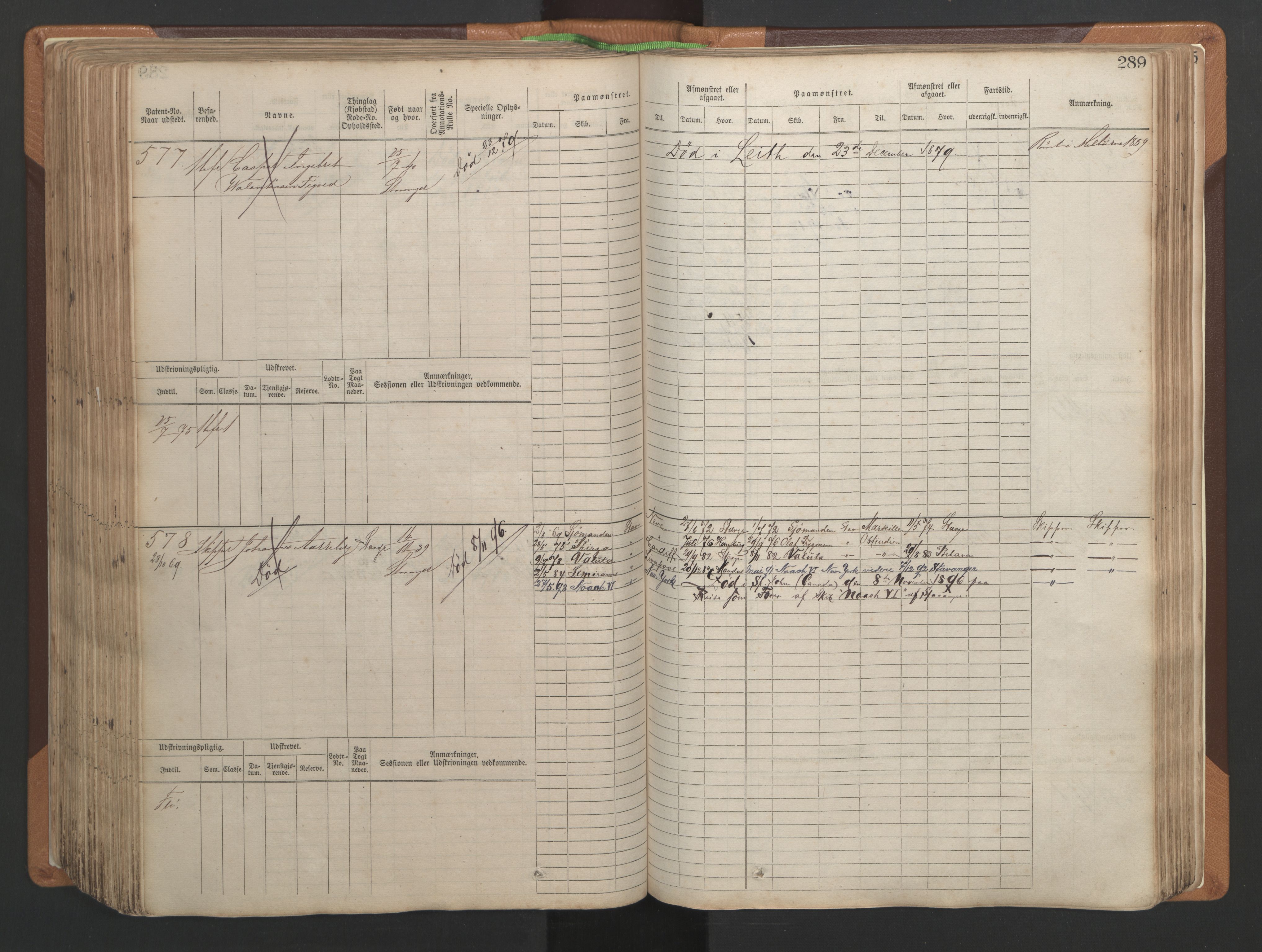 Stavanger sjømannskontor, AV/SAST-A-102006/F/Fb/Fbb/L0004: Sjøfartshovedrulle, patentnr. 1-792 (del 1), 1869-1880, p. 295