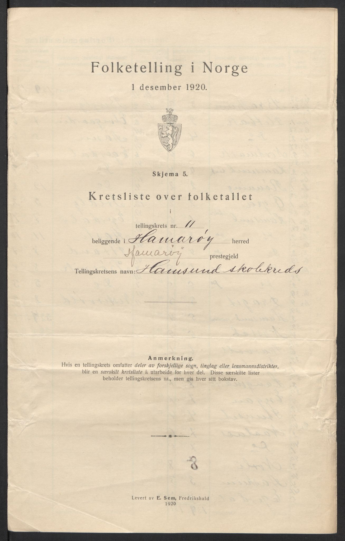 SAT, 1920 census for Hamarøy, 1920, p. 36