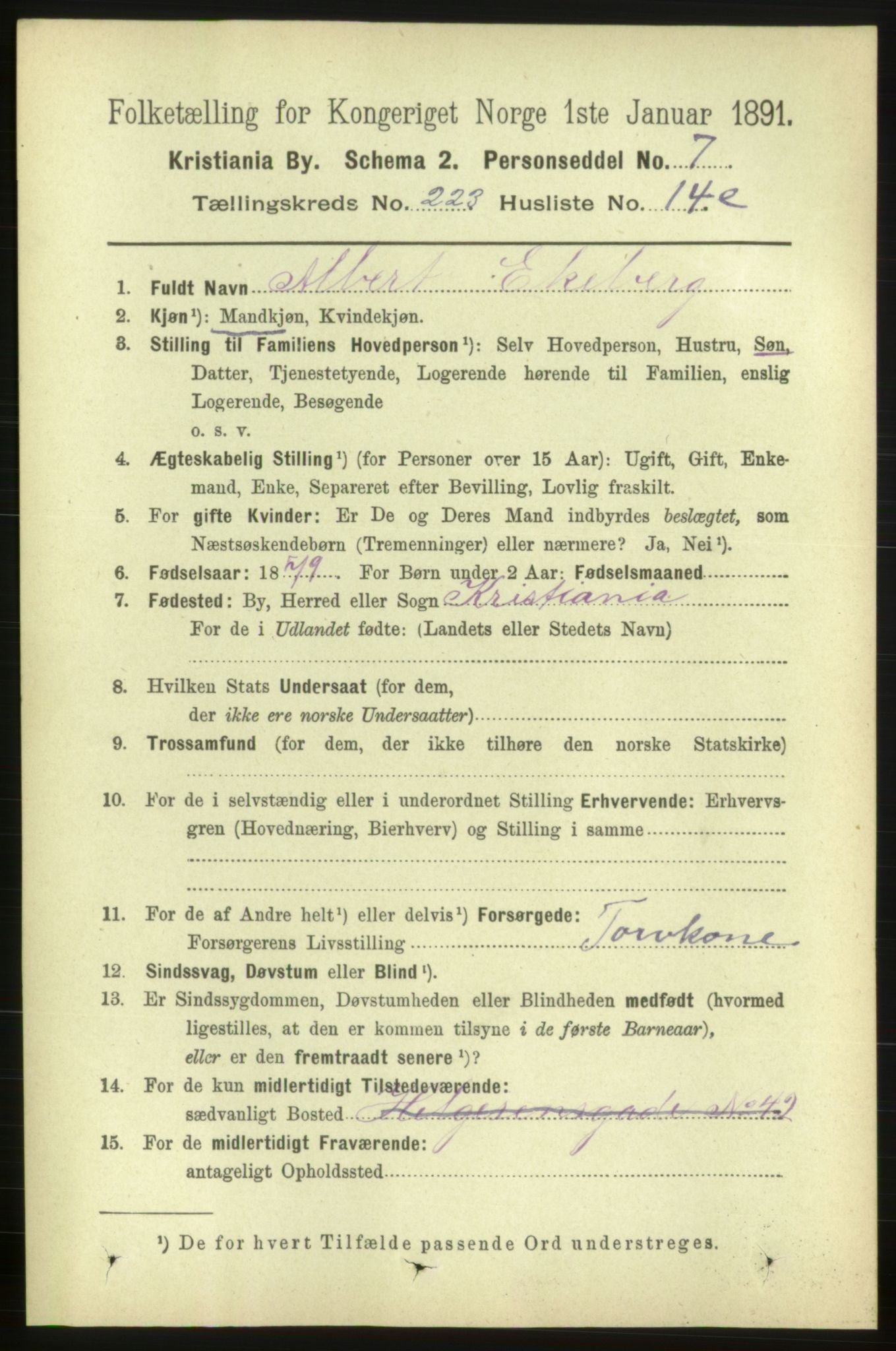 RA, 1891 census for 0301 Kristiania, 1891, p. 134716