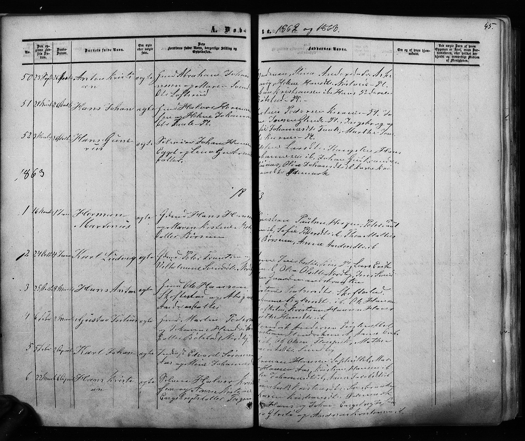 Ås prestekontor Kirkebøker, SAO/A-10894/F/Fa/L0007: Parish register (official) no. I 7, 1854-1870, p. 45