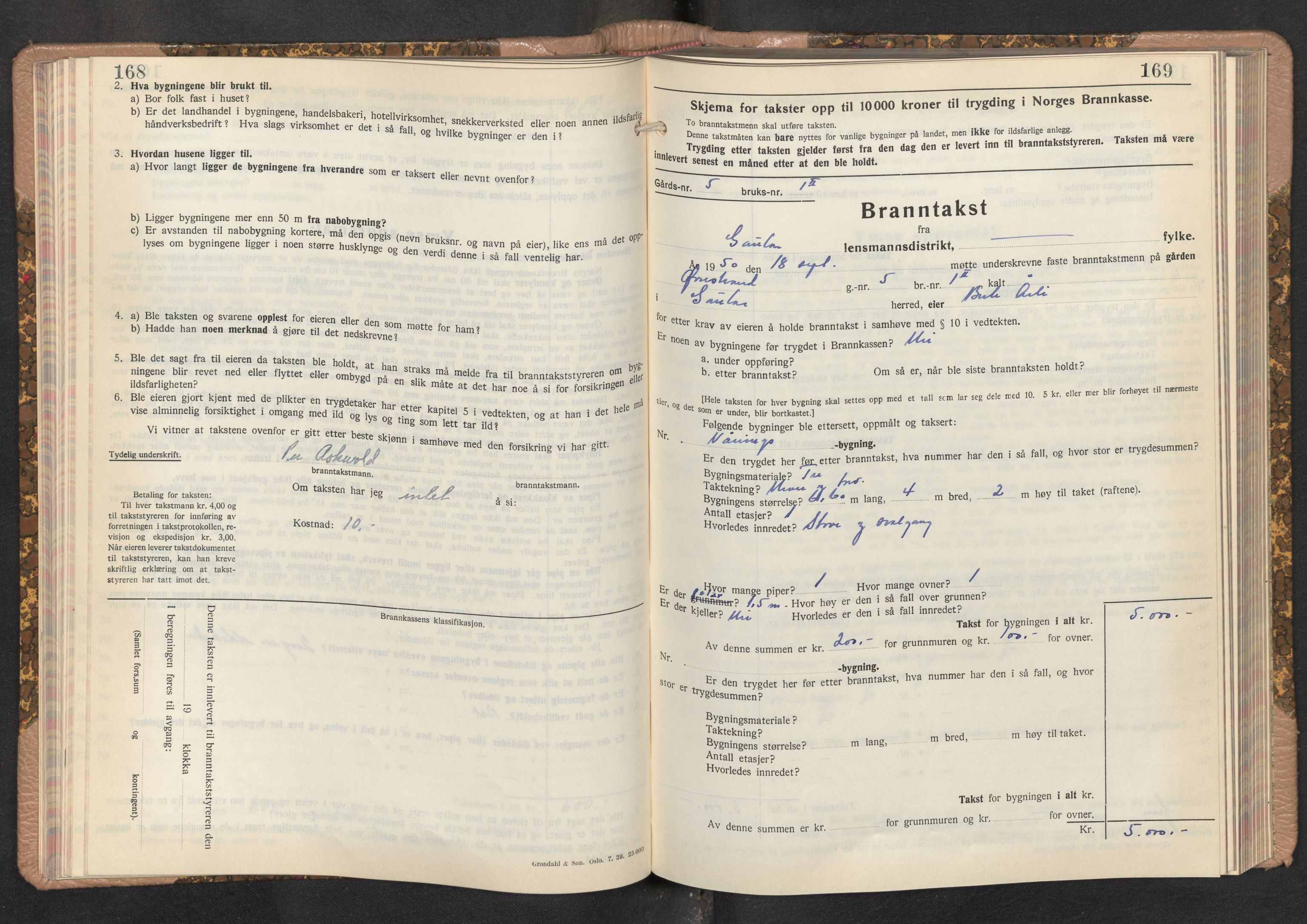 Lensmannen i Gaular, AV/SAB-A-27601/0012/L0007: Branntakstprotokoll, skjematakst, 1943-1955, p. 168-169