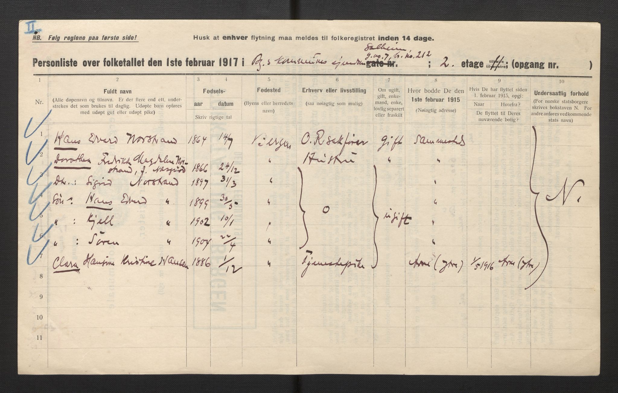 SAB, Municipal Census 1917 for Bergen, 1917, p. 49712