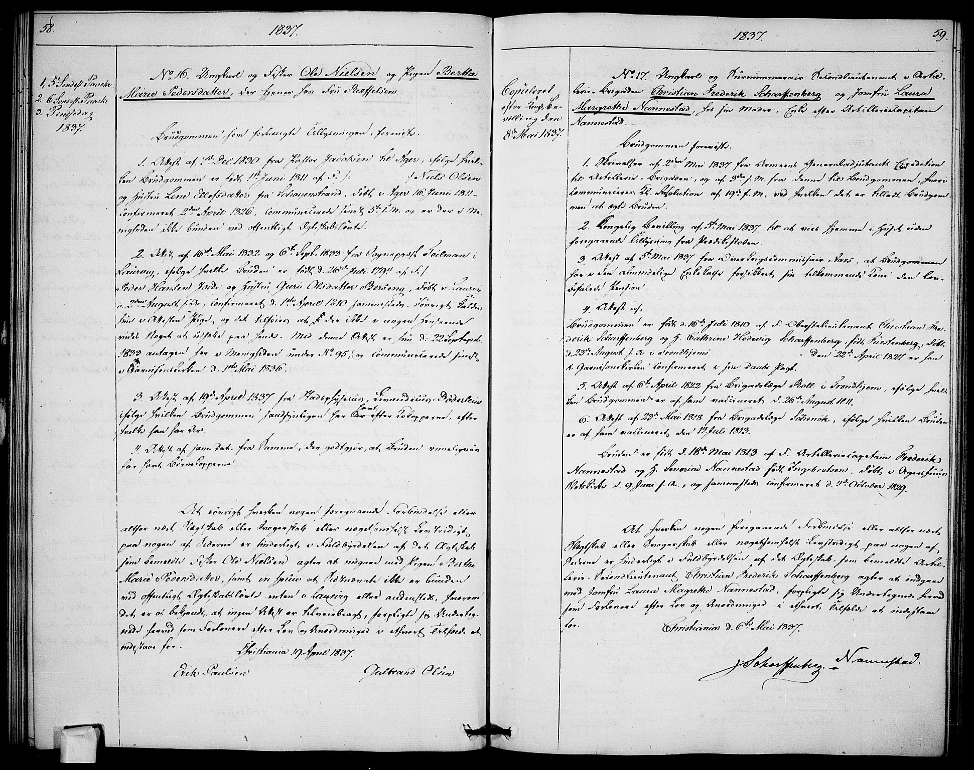 Garnisonsmenigheten Kirkebøker, AV/SAO-A-10846/H/Ha/L0003: Banns register no. I 3, 1835-1840, p. 58-59