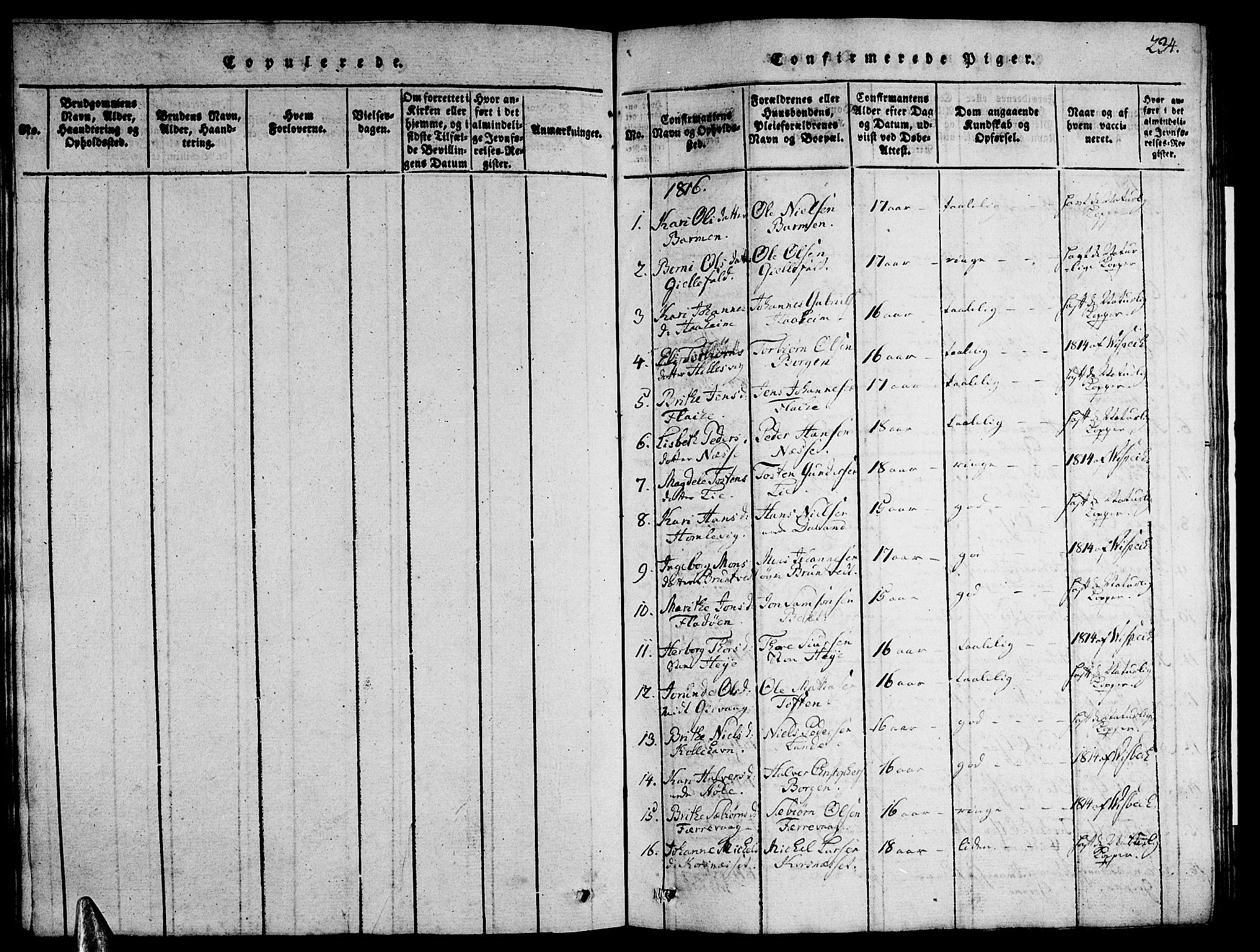 Tysnes sokneprestembete, SAB/A-78601/H/Hab: Parish register (copy) no. A 1, 1816-1828, p. 234