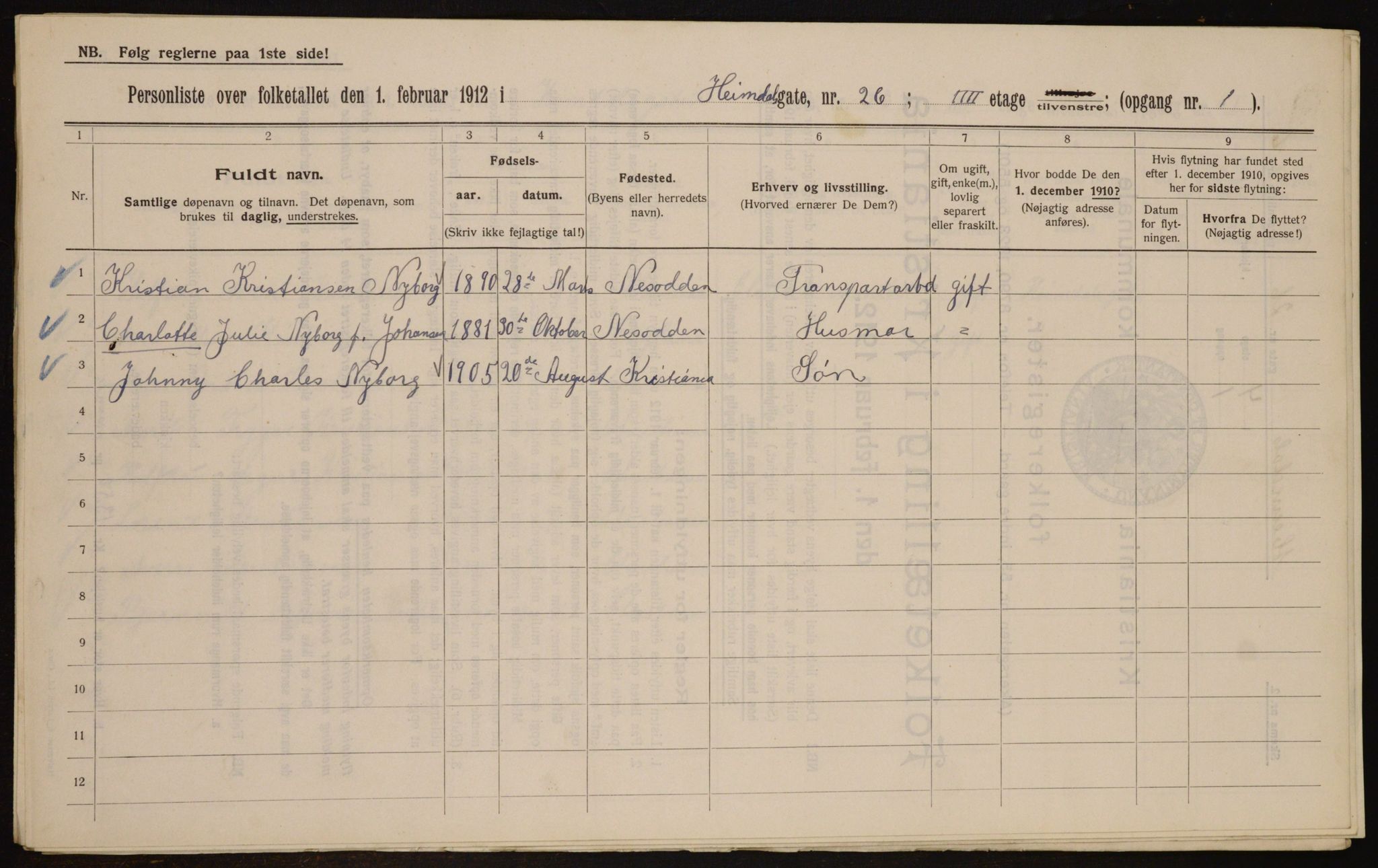 OBA, Municipal Census 1912 for Kristiania, 1912, p. 37226