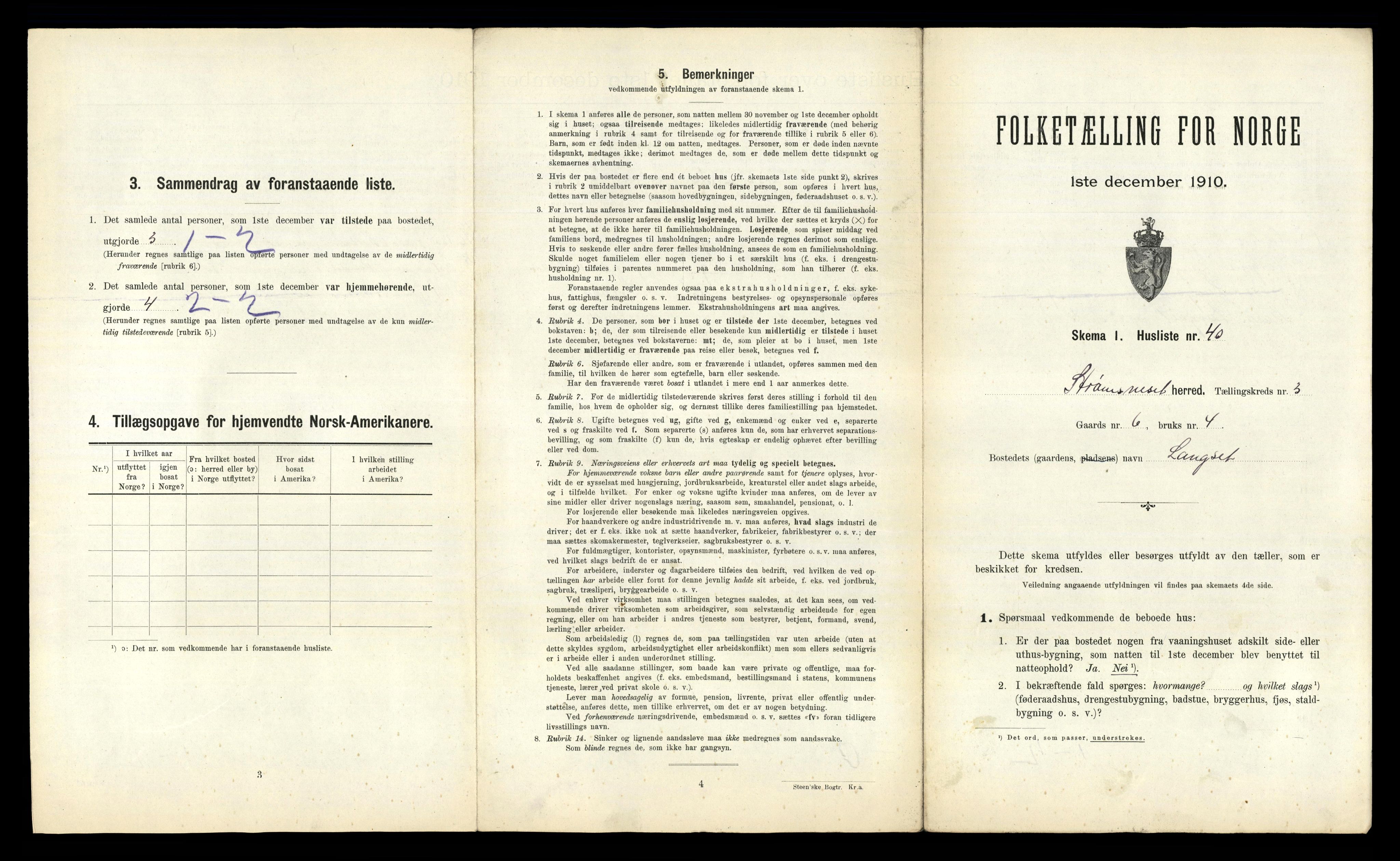 RA, 1910 census for Straumsnes, 1910, p. 203