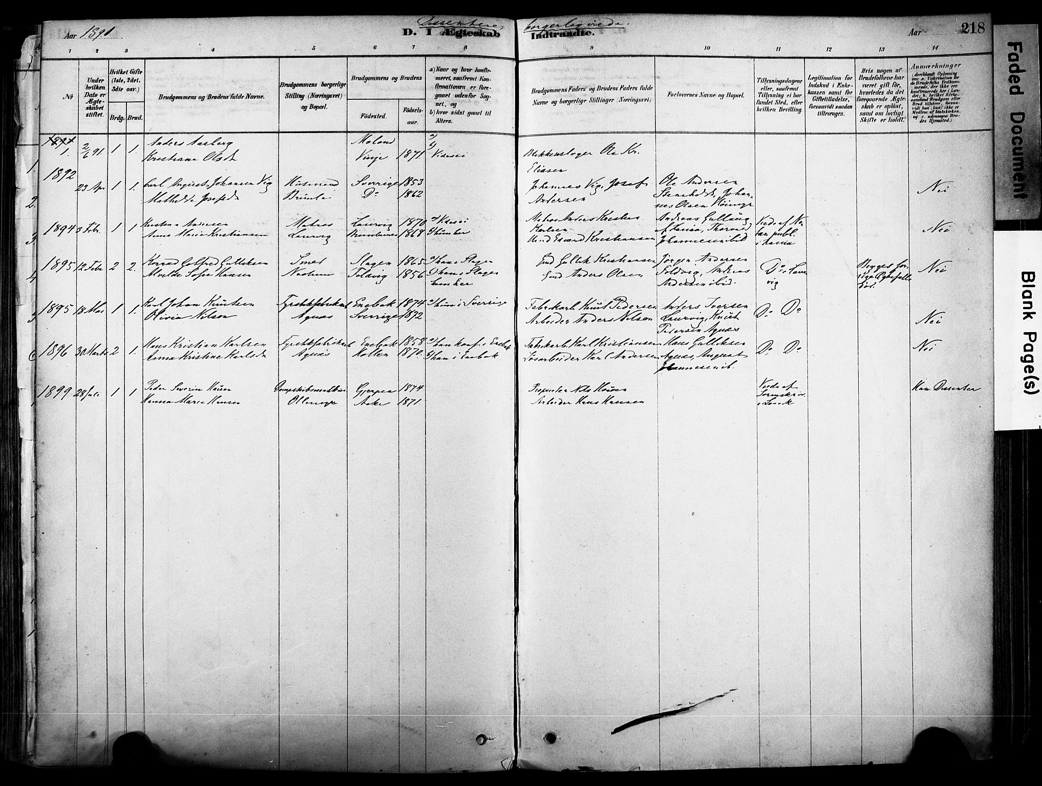 Brunlanes kirkebøker, SAKO/A-342/F/Fc/L0001: Parish register (official) no. III 1, 1878-1899, p. 218