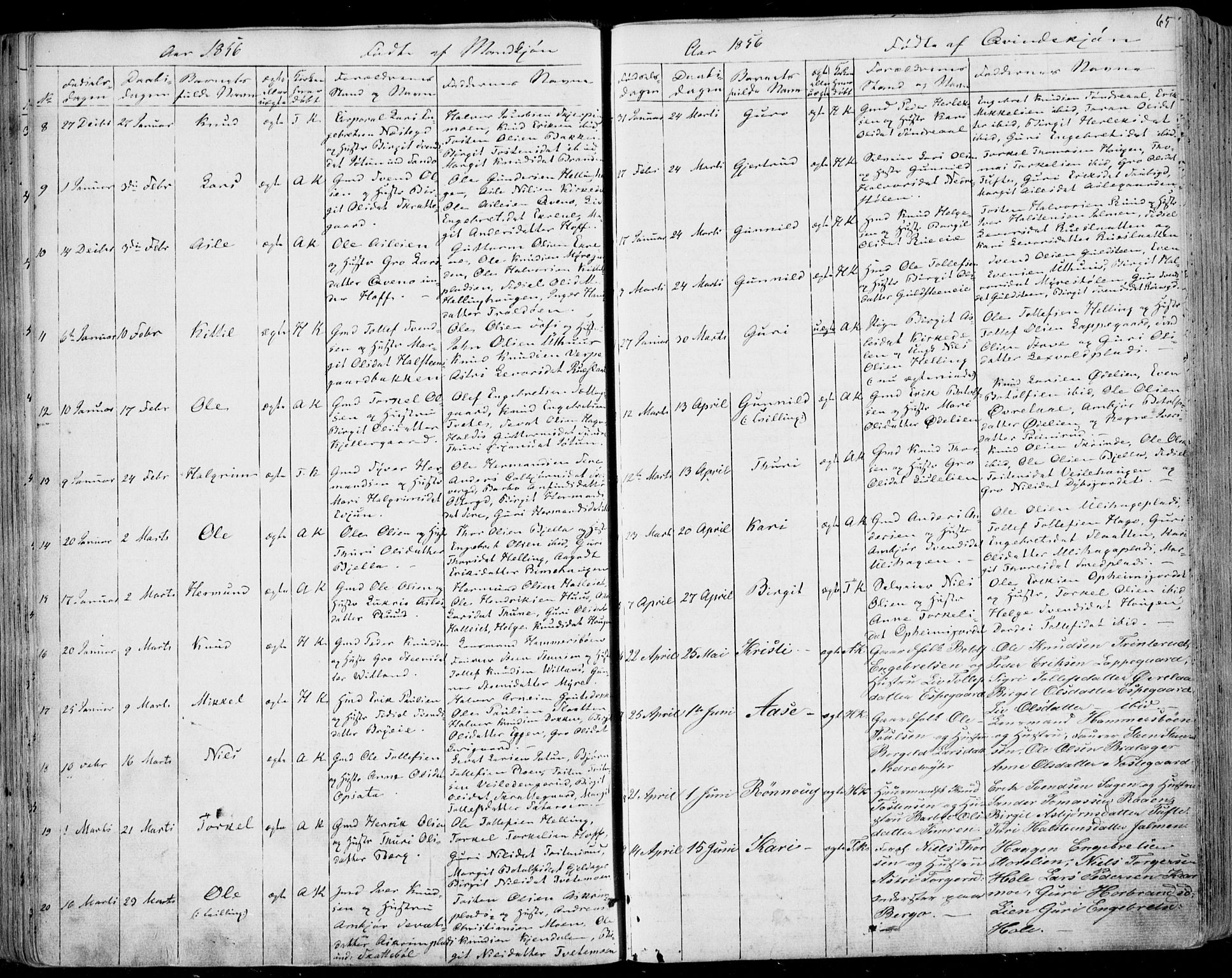 Ål kirkebøker, AV/SAKO-A-249/F/Fa/L0006: Parish register (official) no. I 6, 1849-1864, p. 65