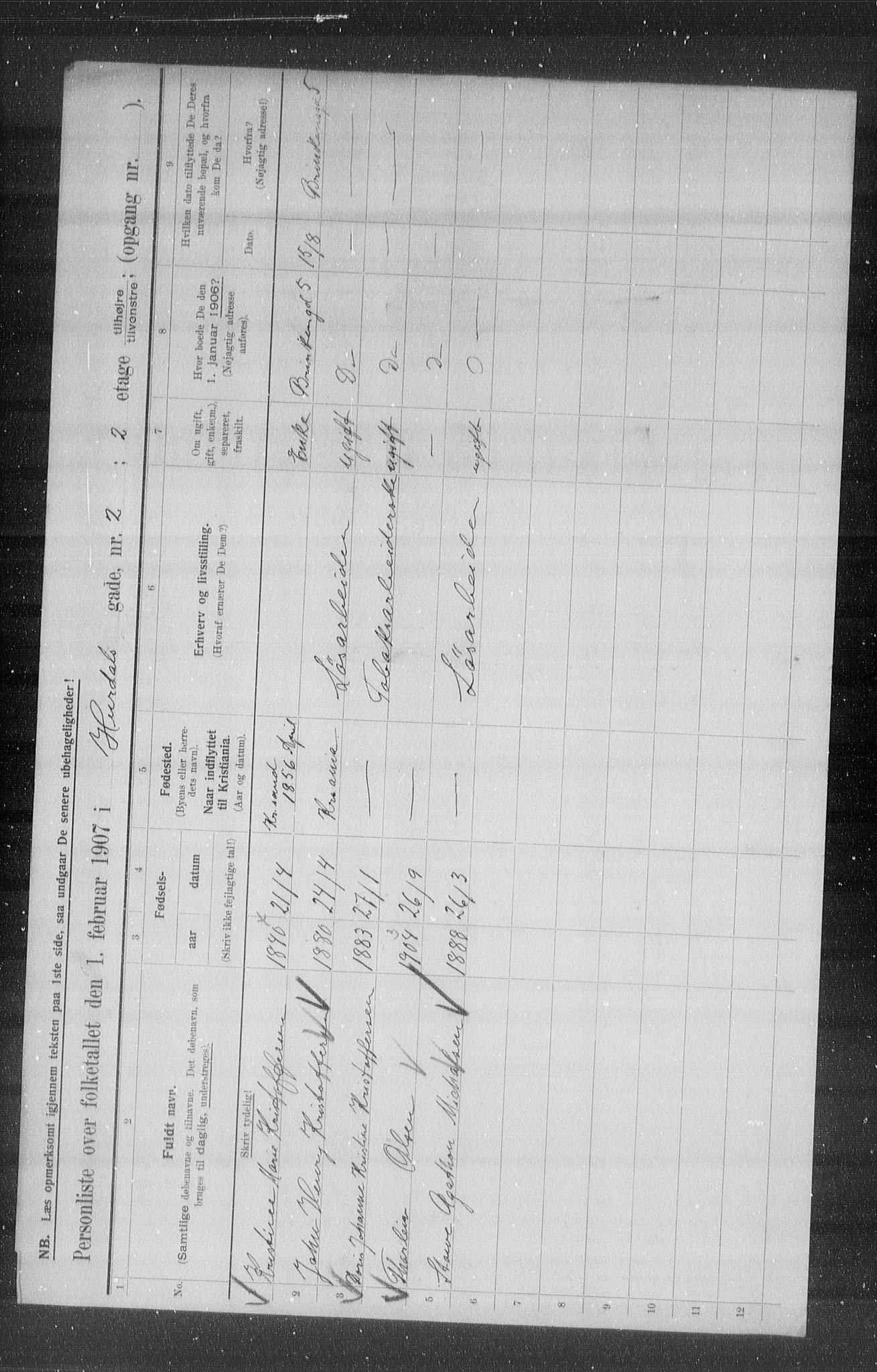 OBA, Municipal Census 1907 for Kristiania, 1907, p. 21678