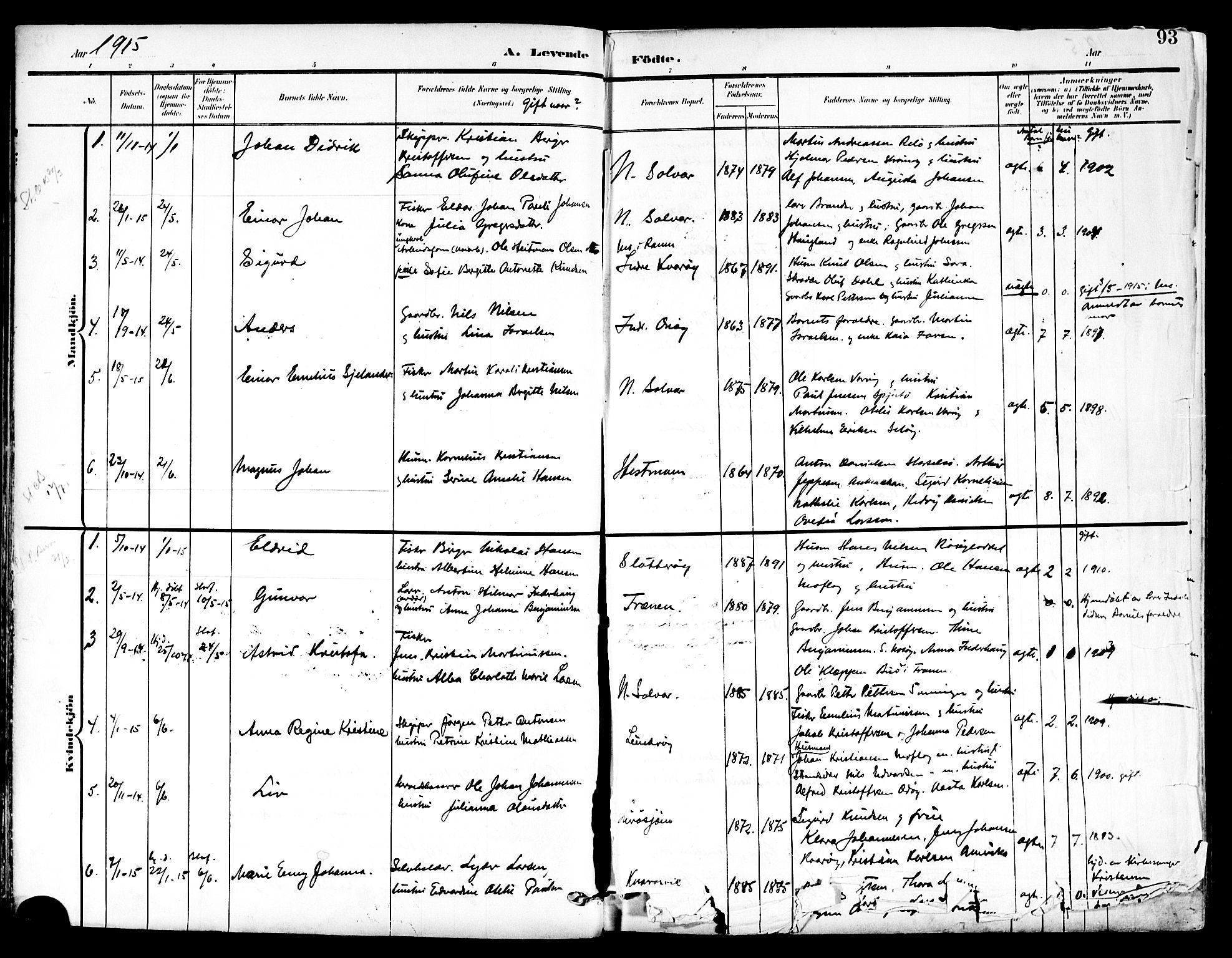 Ministerialprotokoller, klokkerbøker og fødselsregistre - Nordland, SAT/A-1459/839/L0569: Parish register (official) no. 839A06, 1903-1922, p. 93