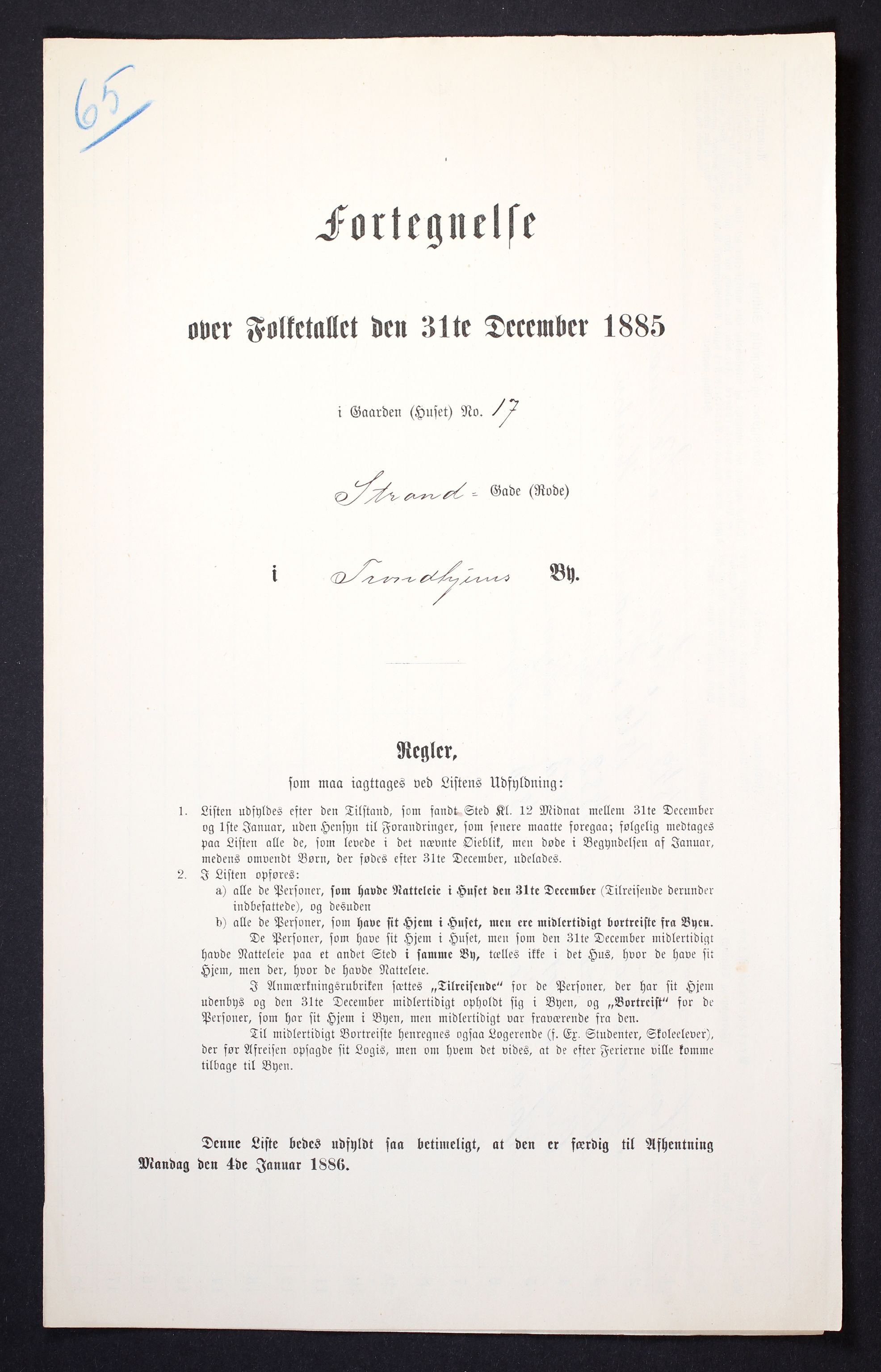 SAT, 1885 census for 1601 Trondheim, 1885, p. 721