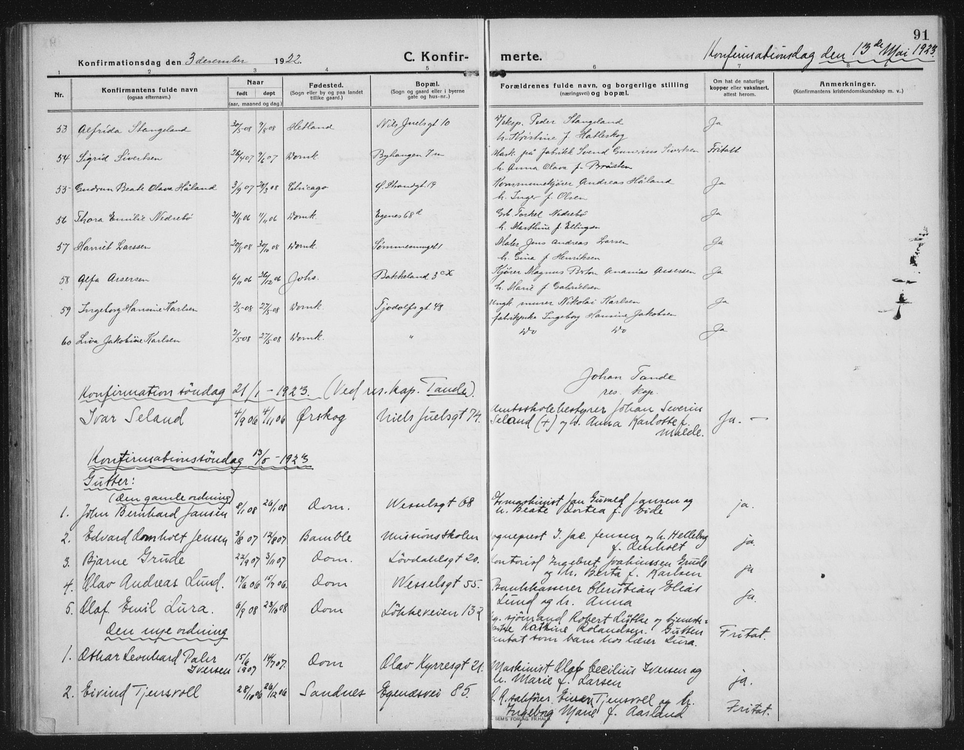 Domkirken sokneprestkontor, AV/SAST-A-101812/002/A/L0019: Parish register (official) no. A 35, 1916-1932, p. 91