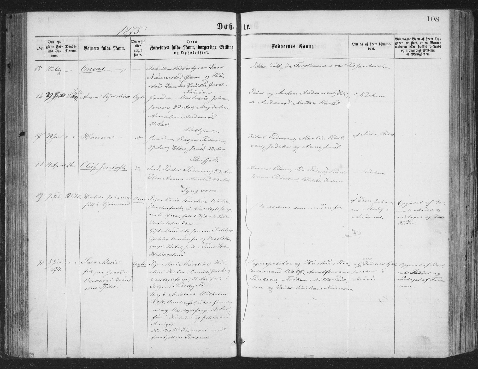 Ministerialprotokoller, klokkerbøker og fødselsregistre - Nordland, AV/SAT-A-1459/874/L1057: Parish register (official) no. 874A01, 1866-1877, p. 108