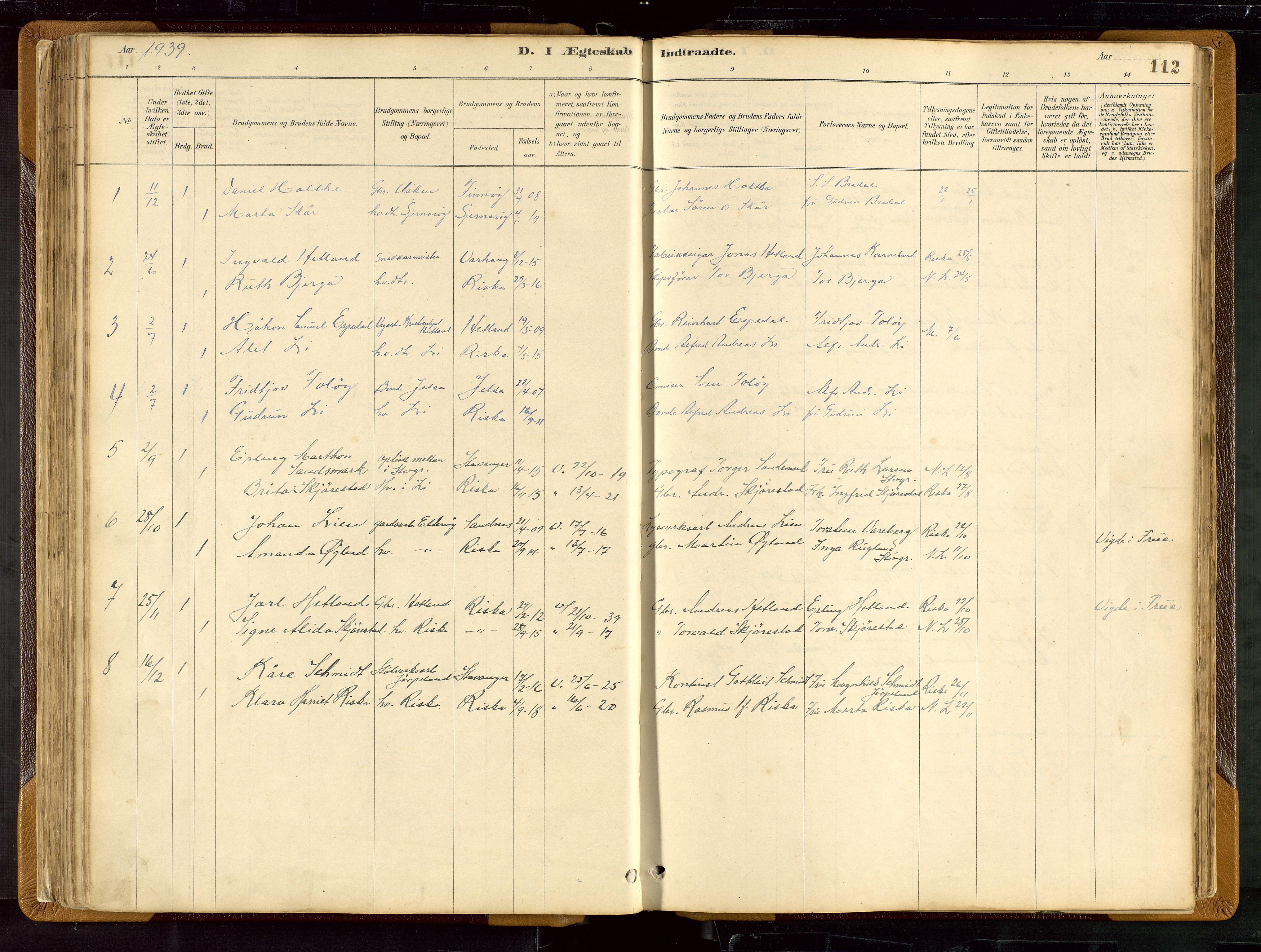 Hetland sokneprestkontor, SAST/A-101826/30/30BB/L0007: Parish register (copy) no. B 7, 1878-1910, p. 112