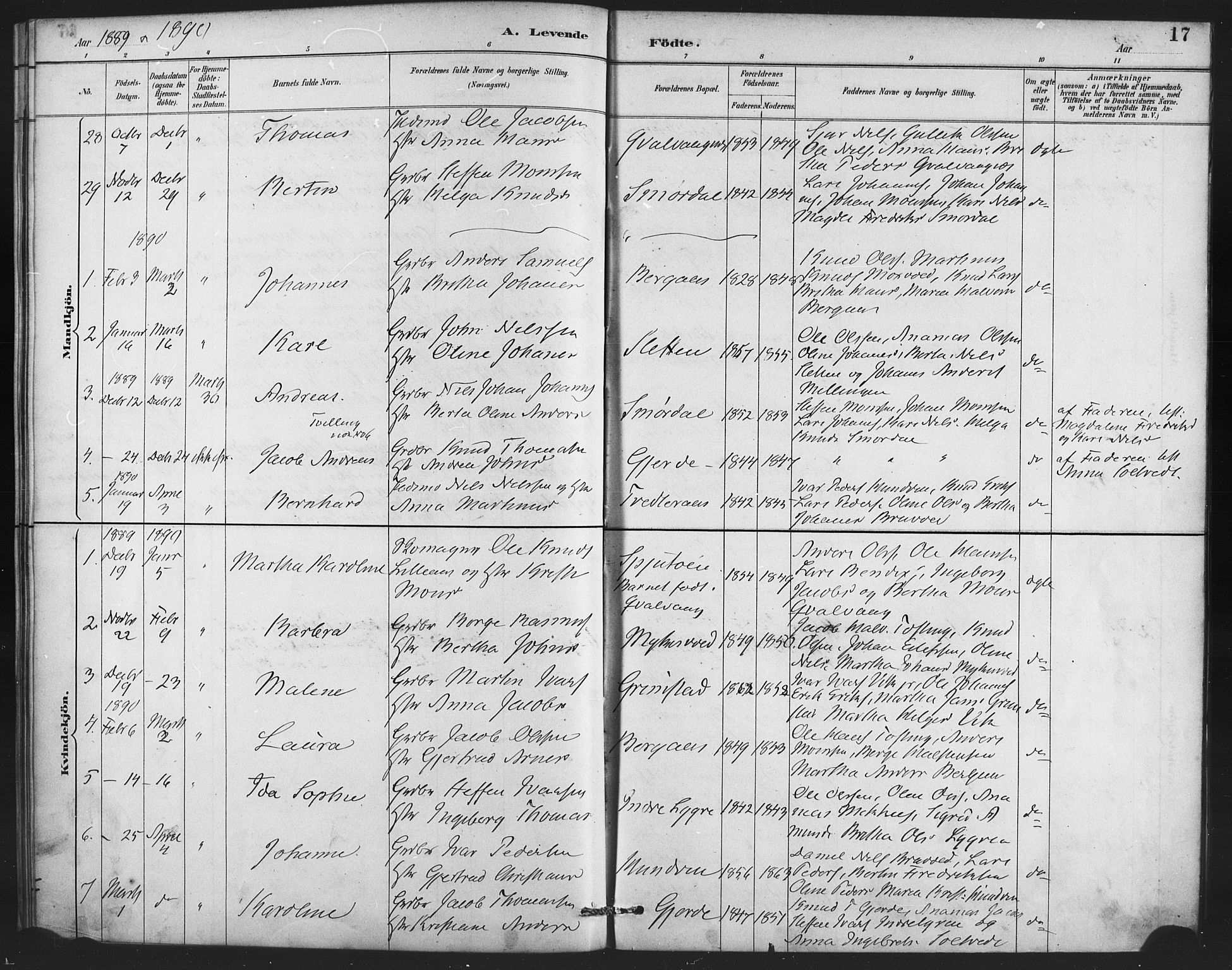 Lindås Sokneprestembete, AV/SAB-A-76701/H/Haa/Haae/L0001: Parish register (official) no. E 1, 1886-1897, p. 17