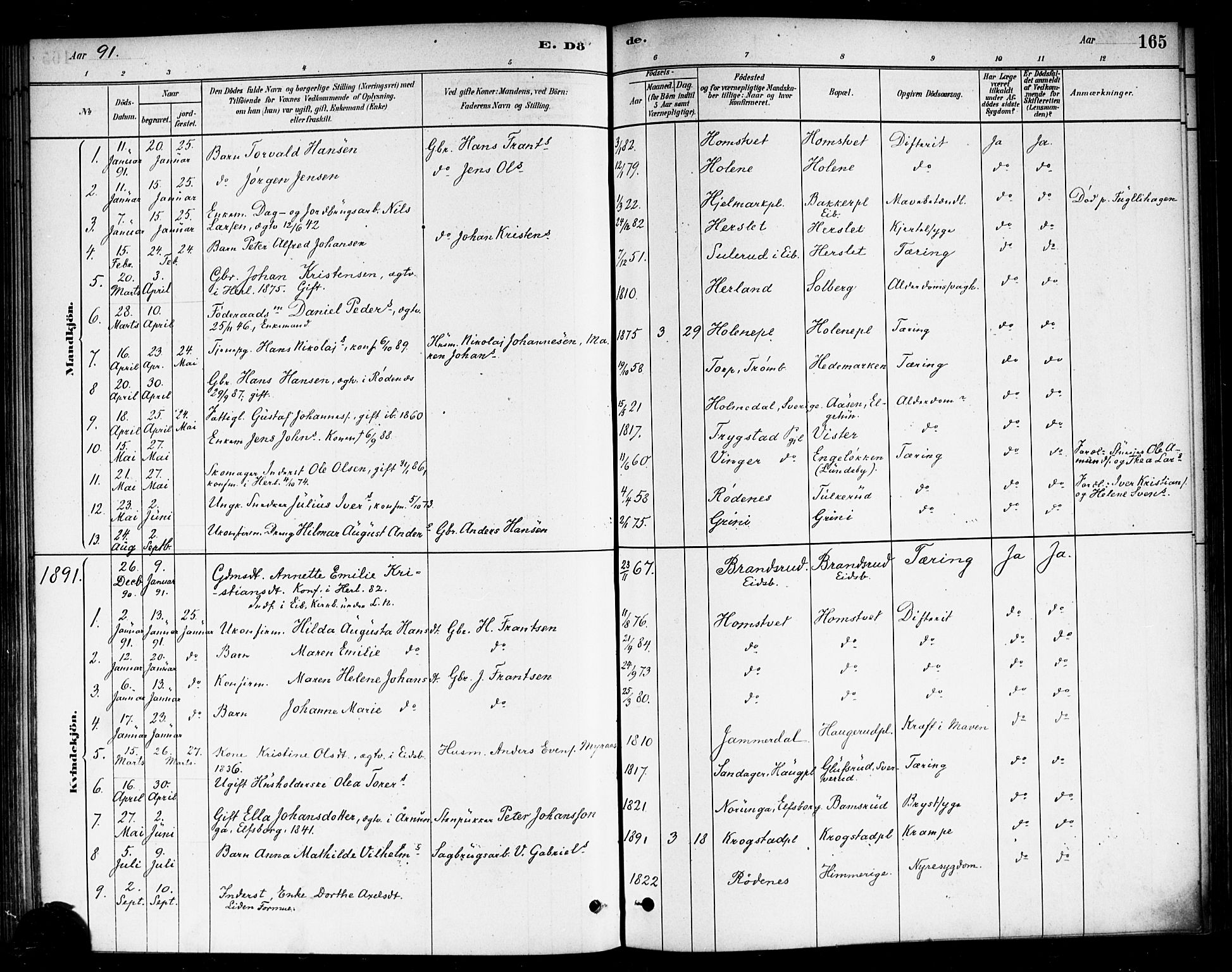 Eidsberg prestekontor Kirkebøker, SAO/A-10905/F/Fb/L0001: Parish register (official) no. II 1, 1879-1900, p. 165