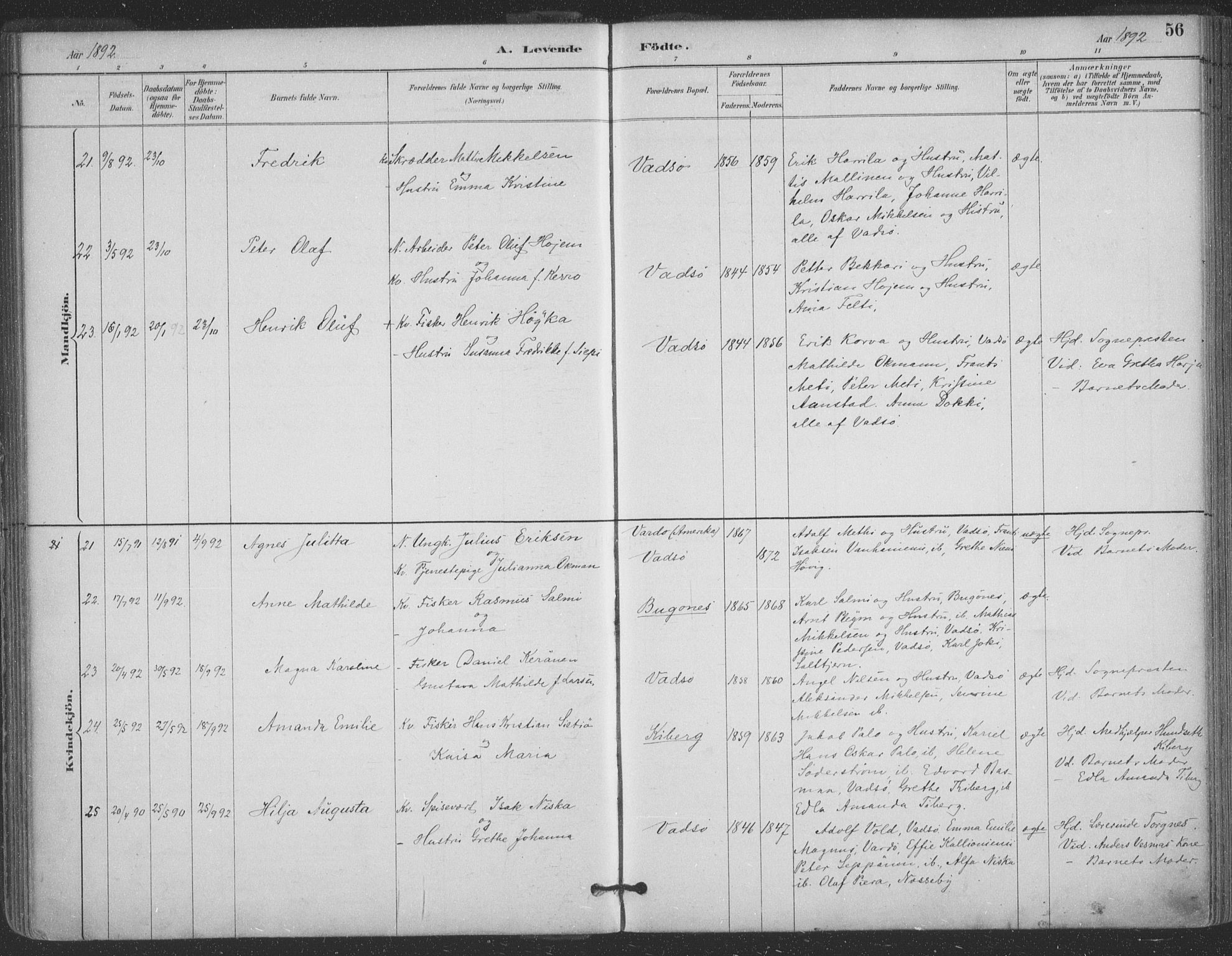 Vadsø sokneprestkontor, AV/SATØ-S-1325/H/Ha/L0006kirke: Parish register (official) no. 6, 1885-1895, p. 56