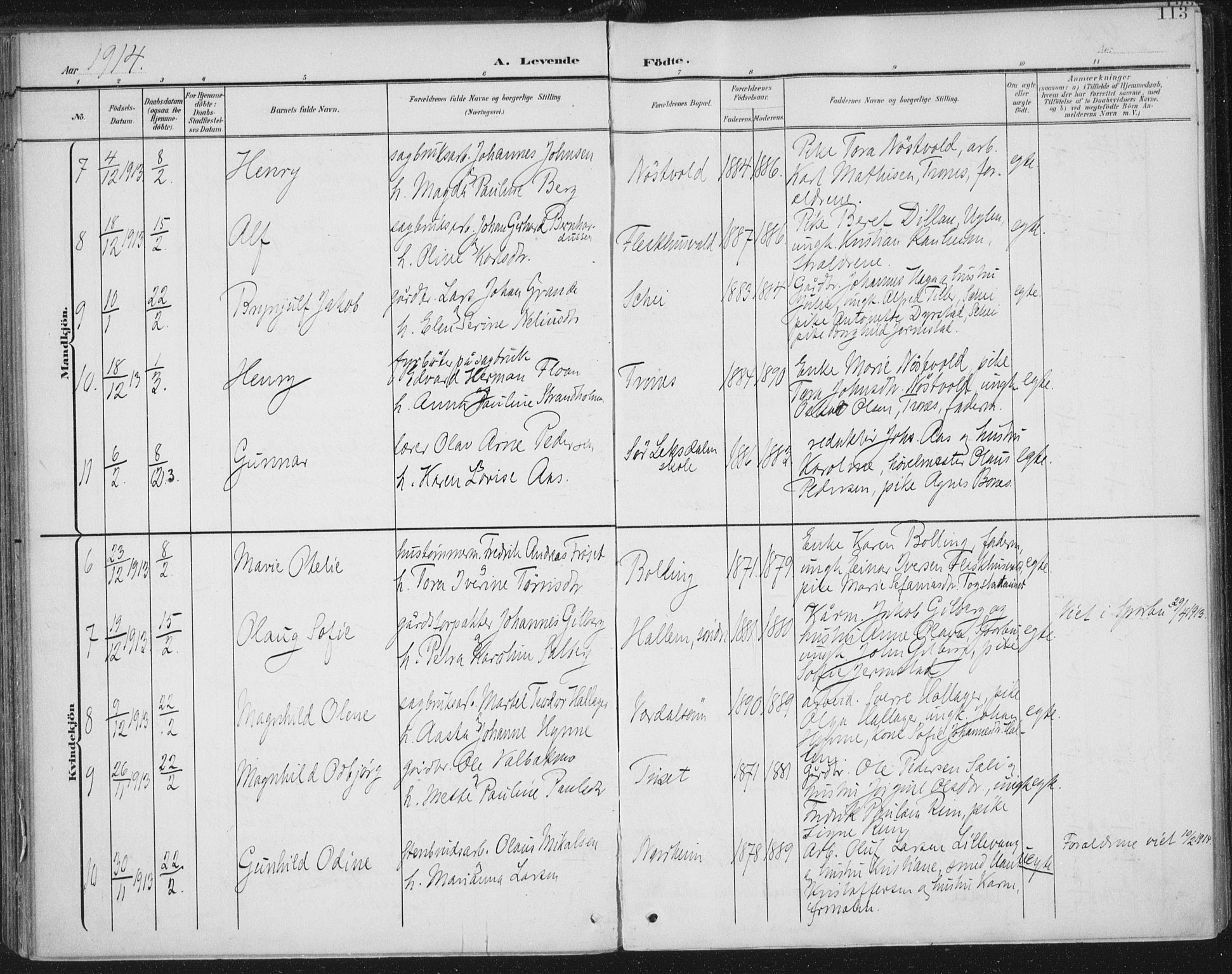 Ministerialprotokoller, klokkerbøker og fødselsregistre - Nord-Trøndelag, SAT/A-1458/723/L0246: Parish register (official) no. 723A15, 1900-1917, p. 113
