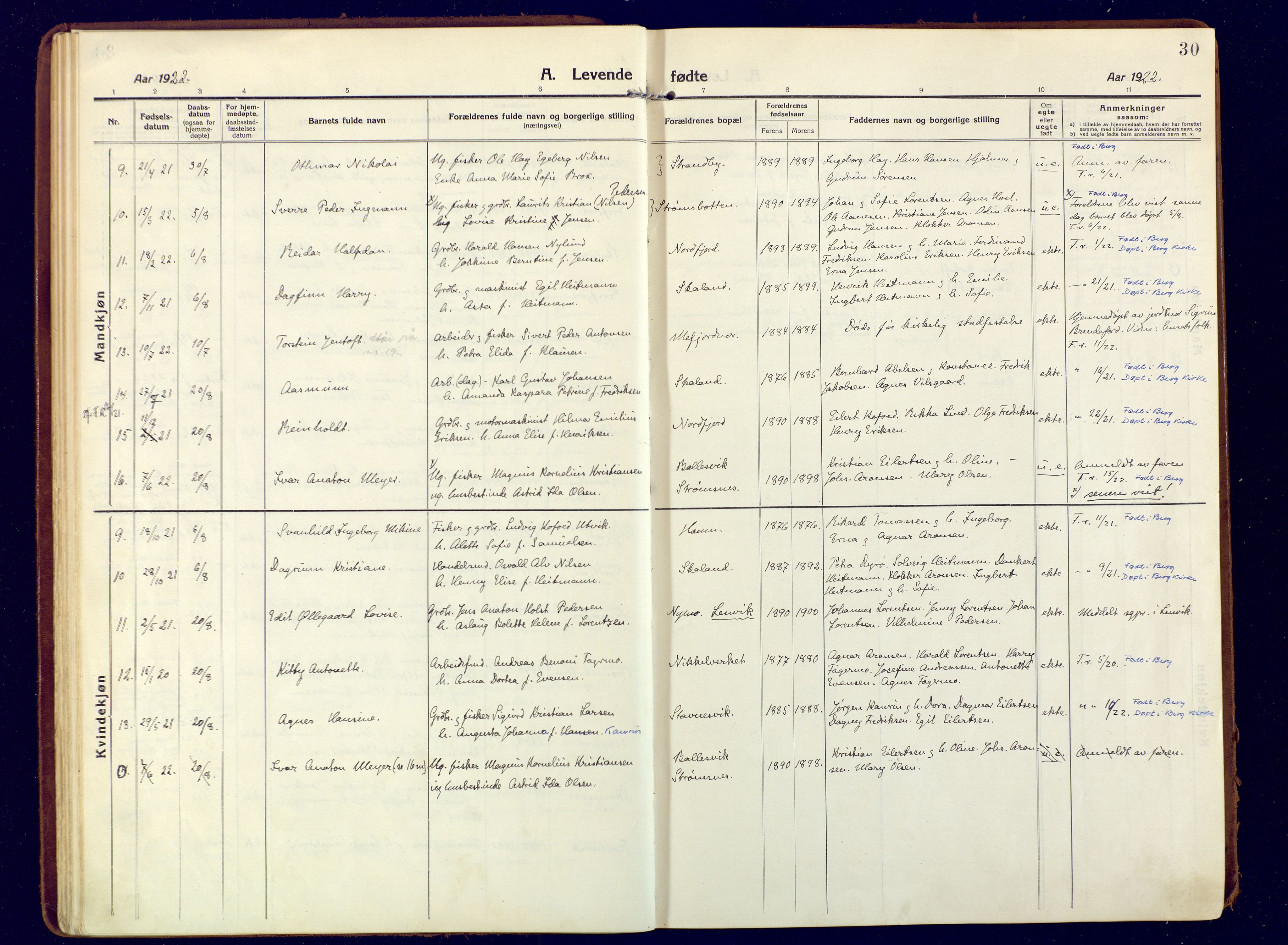 Berg sokneprestkontor, SATØ/S-1318/G/Ga/Gaa: Parish register (official) no. 9, 1916-1928, p. 30
