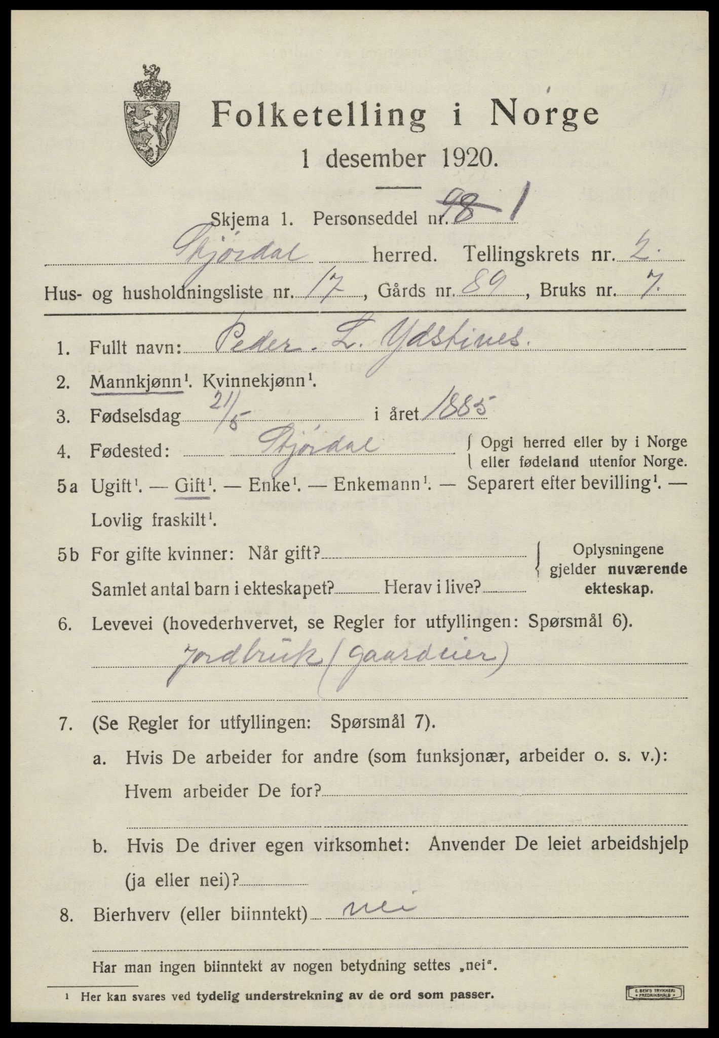 SAT, 1920 census for Stjørdal, 1920, p. 2080