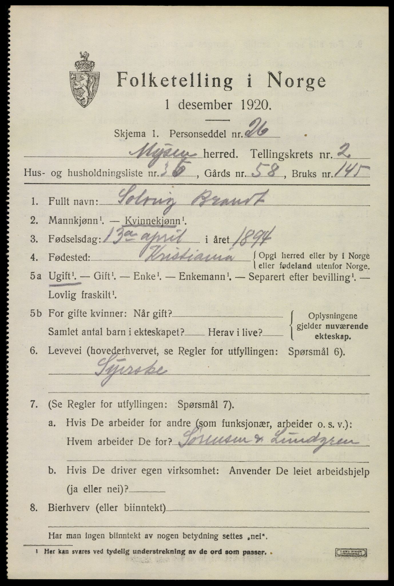 SAO, 1920 census for Mysen, 1920, p. 1711