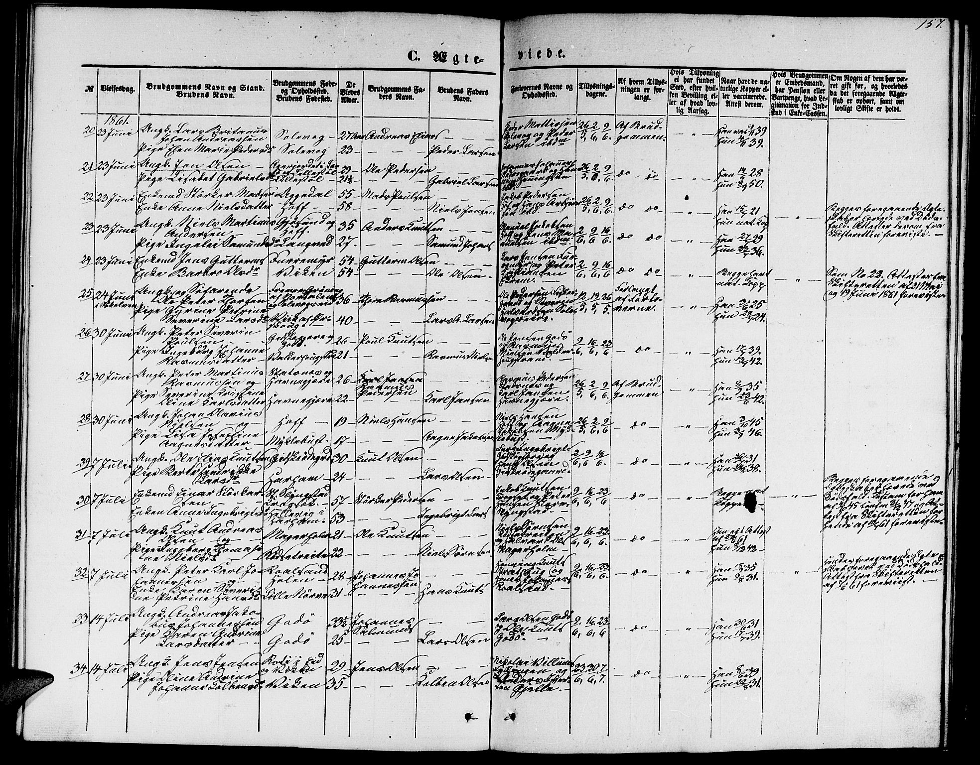 Ministerialprotokoller, klokkerbøker og fødselsregistre - Møre og Romsdal, AV/SAT-A-1454/528/L0427: Parish register (copy) no. 528C08, 1855-1864, p. 157