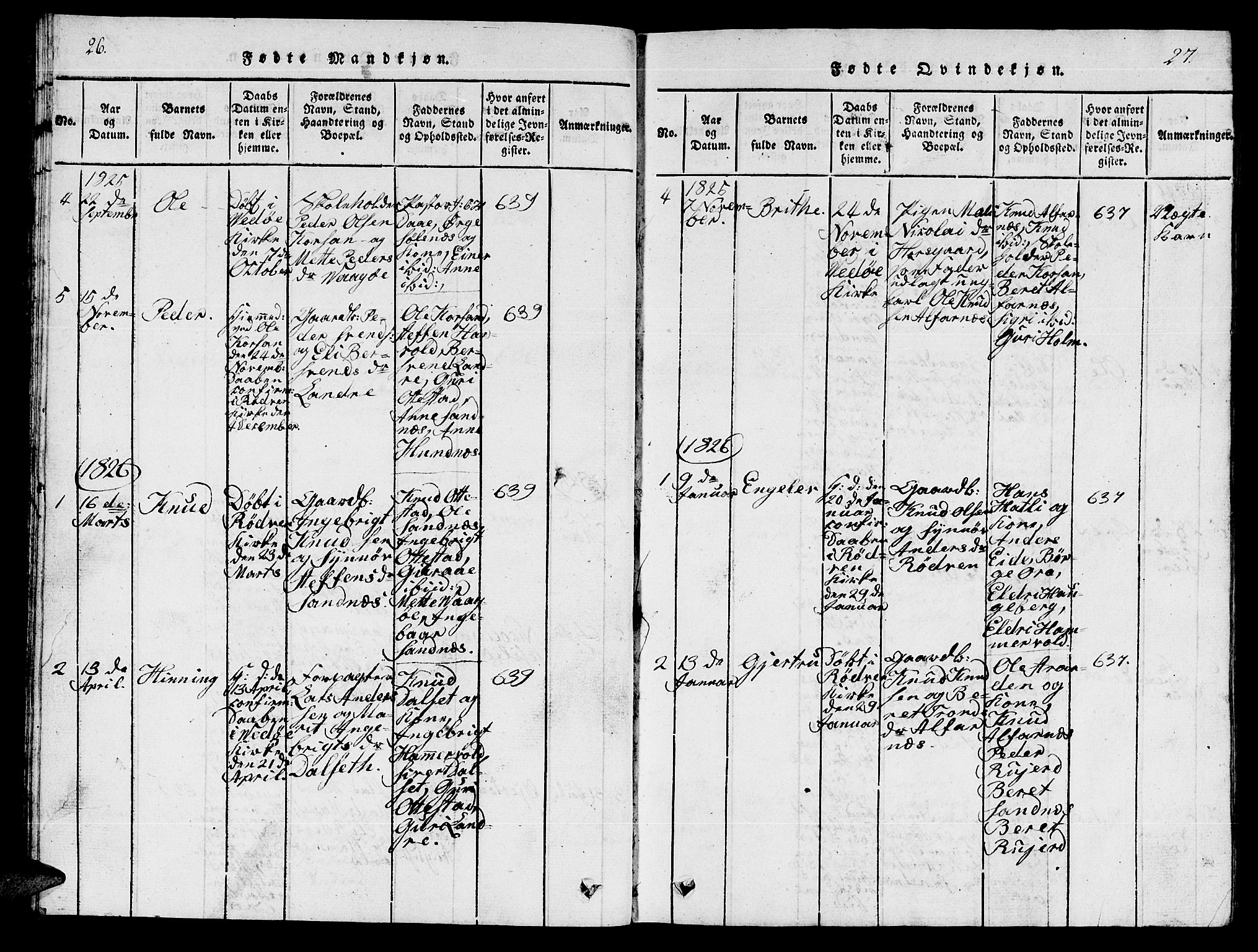 Ministerialprotokoller, klokkerbøker og fødselsregistre - Møre og Romsdal, SAT/A-1454/548/L0613: Parish register (copy) no. 548C01, 1818-1846, p. 26-27