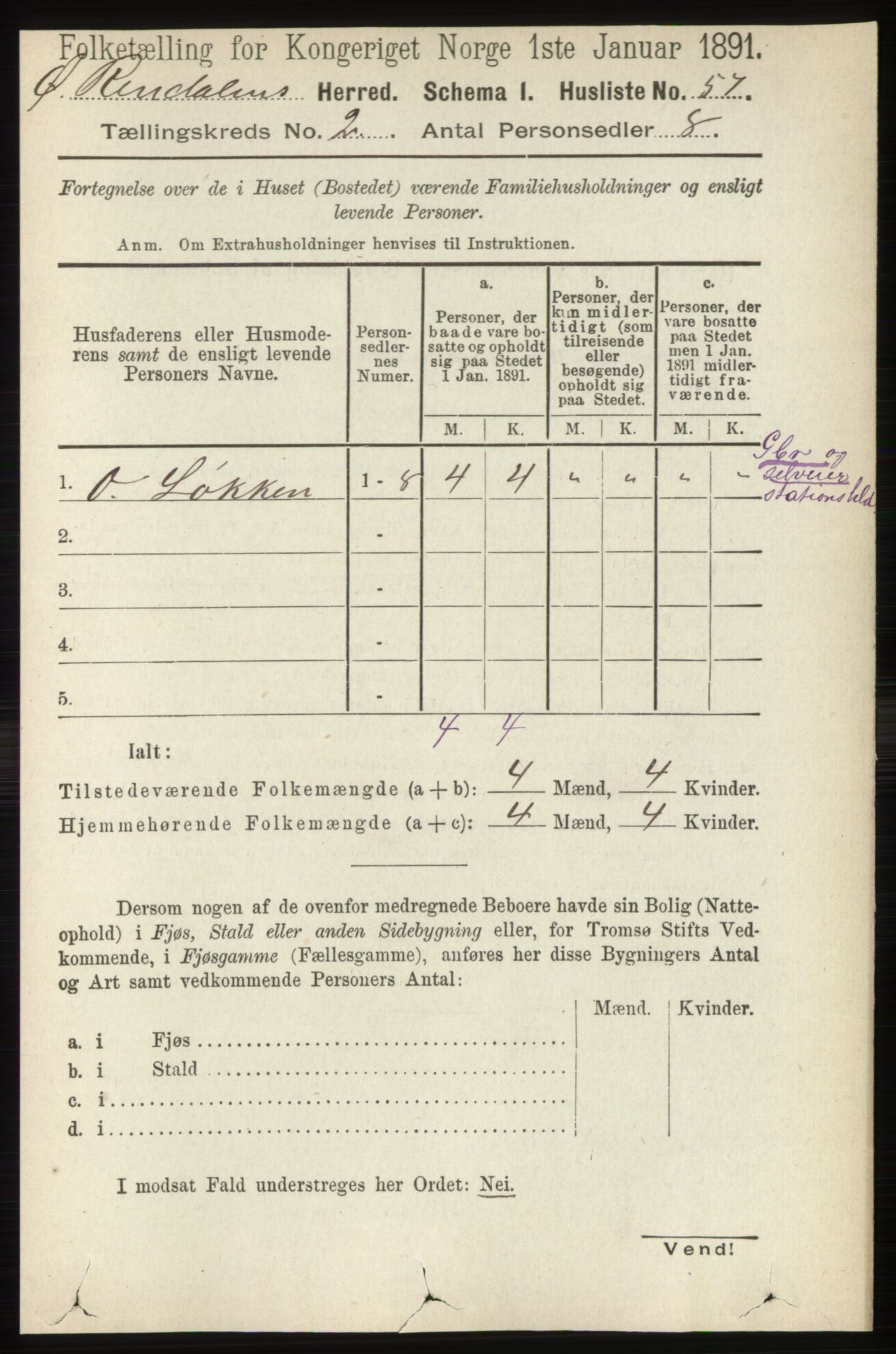 RA, 1891 census for 0433 Øvre Rendal, 1891, p. 390