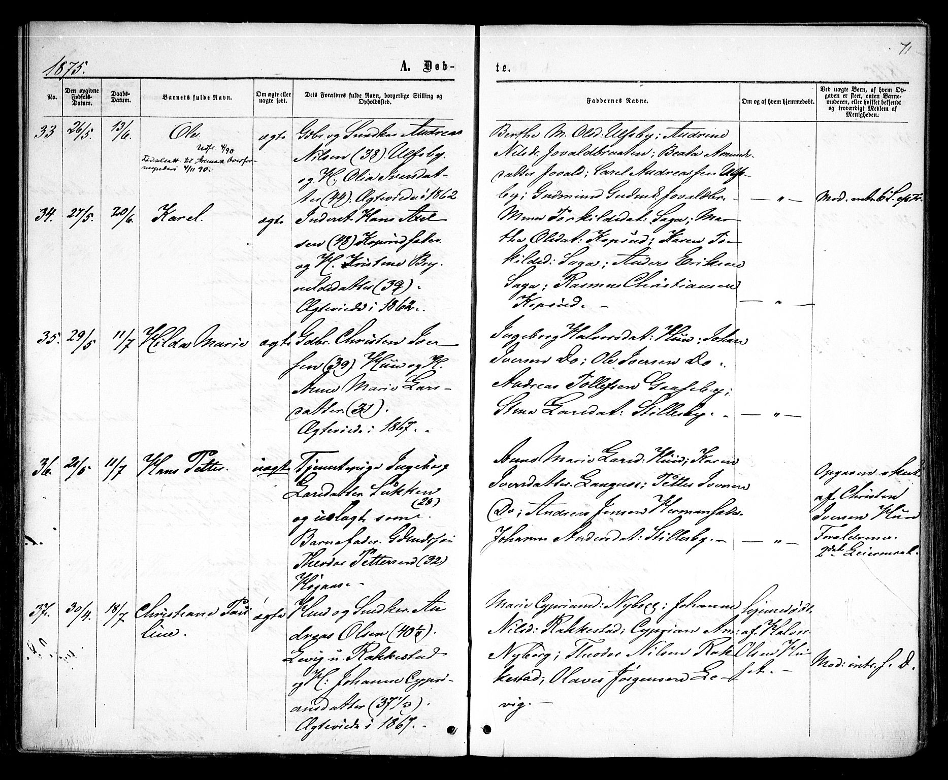 Rødenes prestekontor Kirkebøker, AV/SAO-A-2005/F/Fa/L0008: Parish register (official) no. I 8, 1869-1879, p. 71