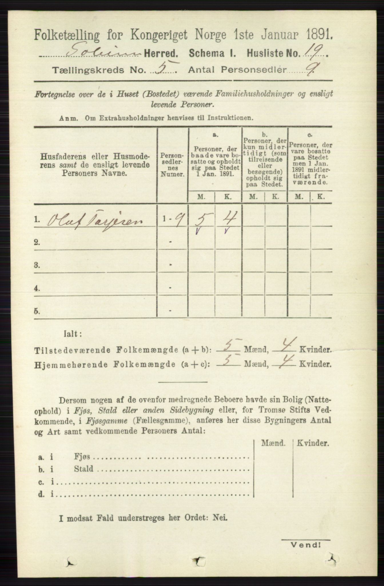 RA, 1891 census for 0818 Solum, 1891, p. 816