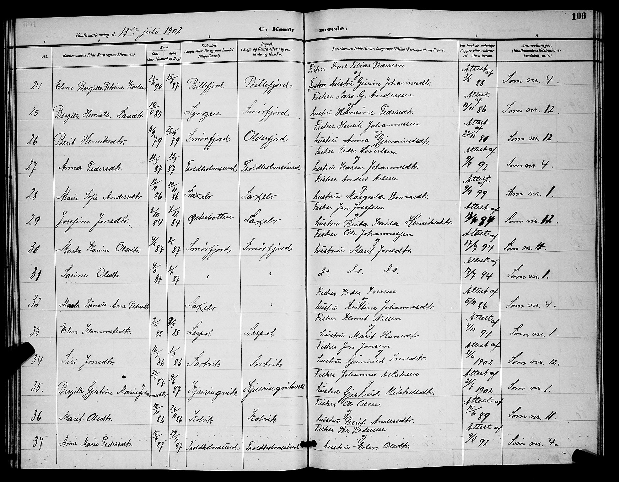Kistrand/Porsanger sokneprestembete, AV/SATØ-S-1351/H/Hb/L0005.klokk: Parish register (copy) no. 5, 1895-1904, p. 106