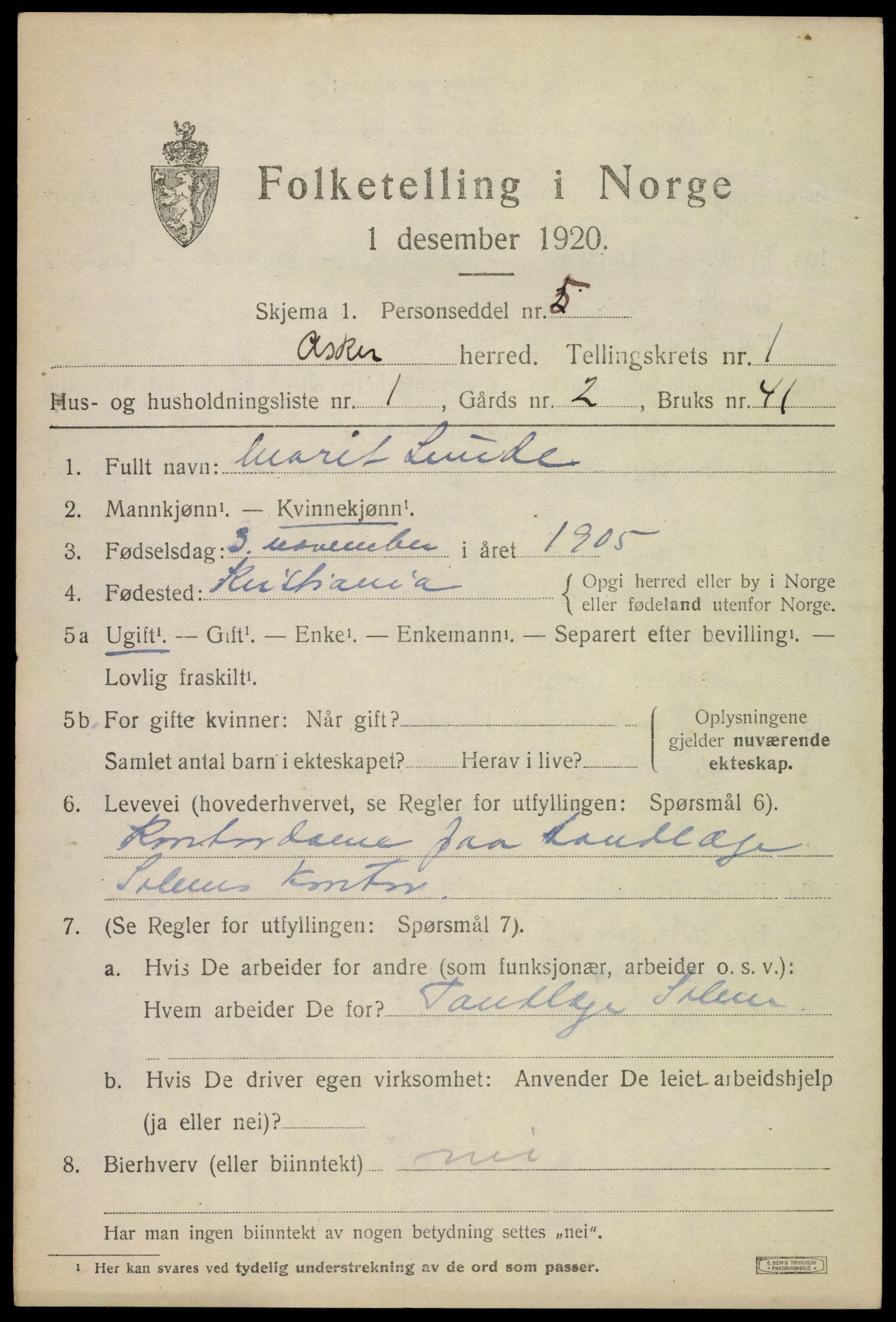 SAO, 1920 census for Asker, 1920, p. 2306