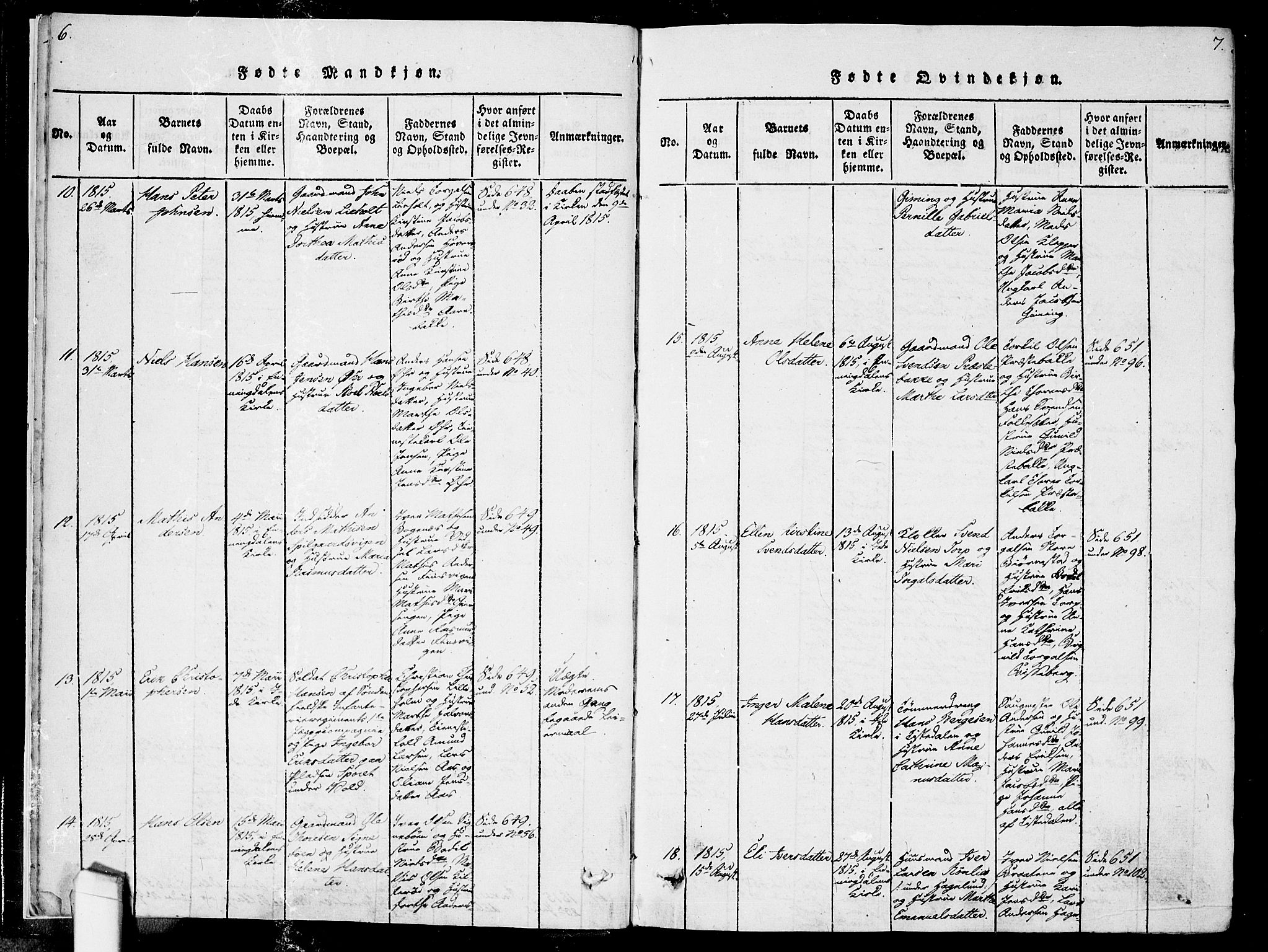 Idd prestekontor Kirkebøker, AV/SAO-A-10911/F/Fc/L0002: Parish register (official) no. III 2, 1815-1831, p. 6-7