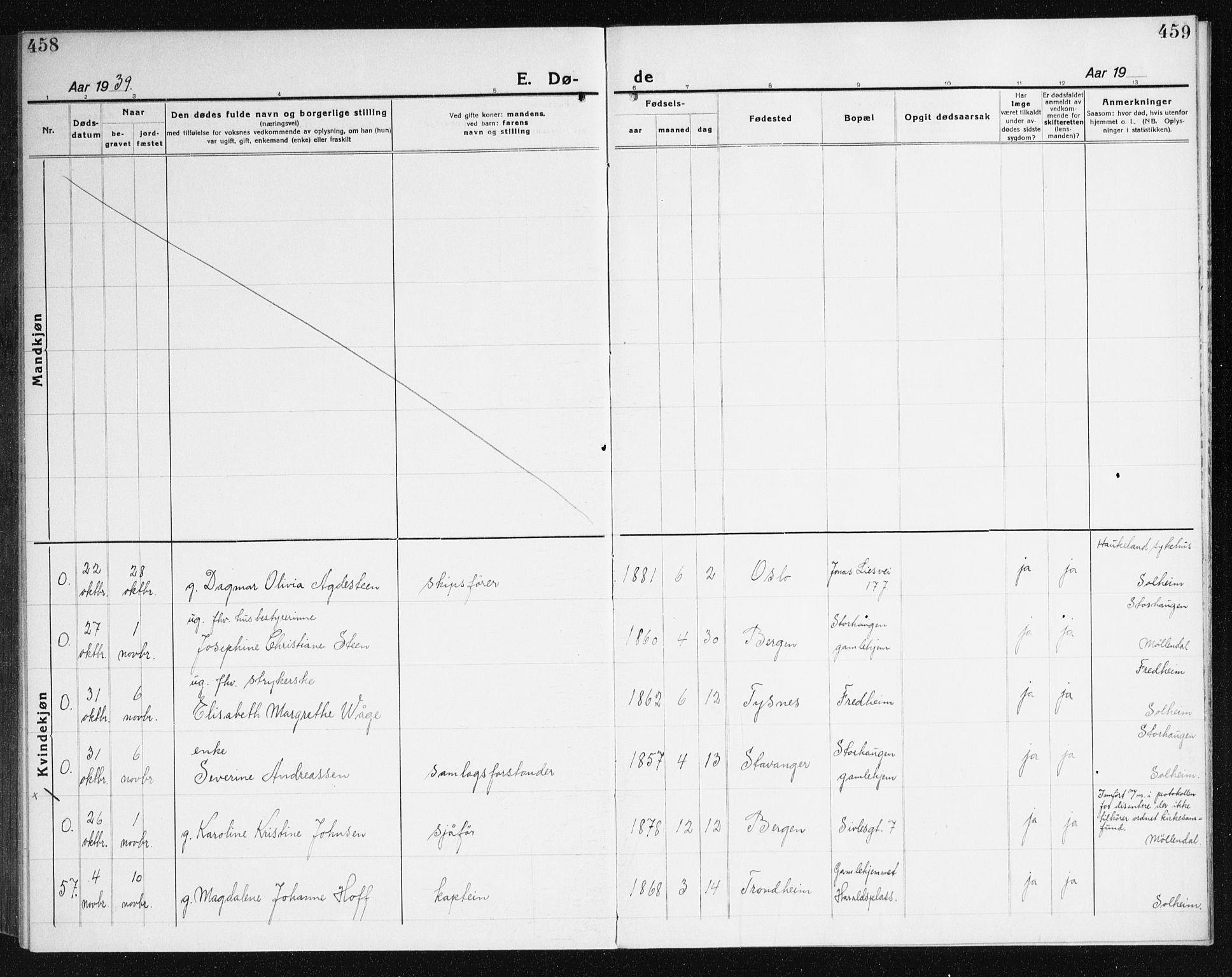 Årstad Sokneprestembete, AV/SAB-A-79301/H/Haa/L0010: Parish register (official) no. E 1, 1921-1940, p. 458-459