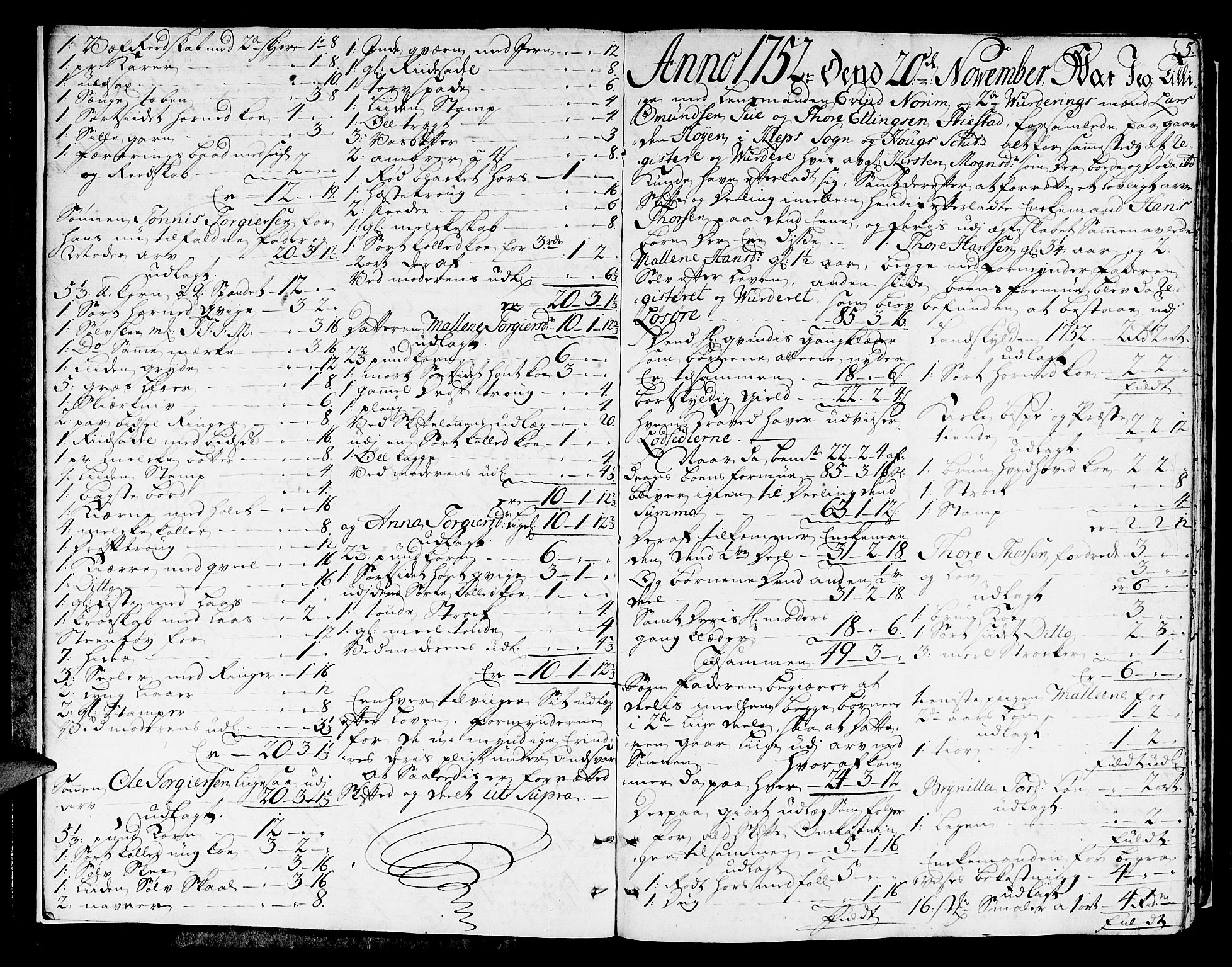 Jæren og Dalane sorenskriveri, SAST/A-100306/5/50BA/L0010: SKIFTEPROTOKOLL, 1752-1758, p. 4b-5a