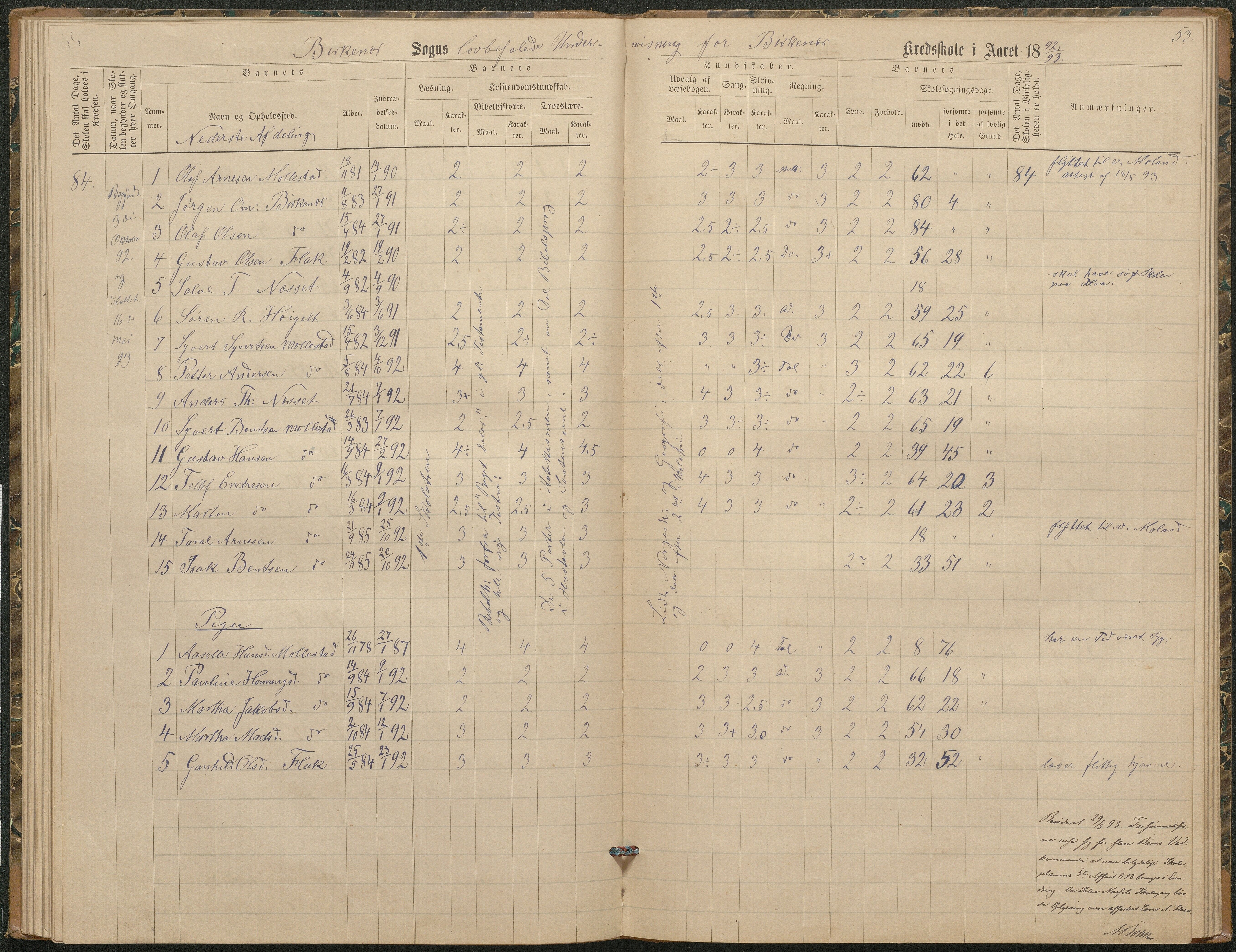 Birkenes kommune, Birkenes krets/Birkeland folkeskole frem til 1991, AAKS/KA0928-550a_91/F02/L0003: Skoleprotokoll, 1879-1891, p. 53