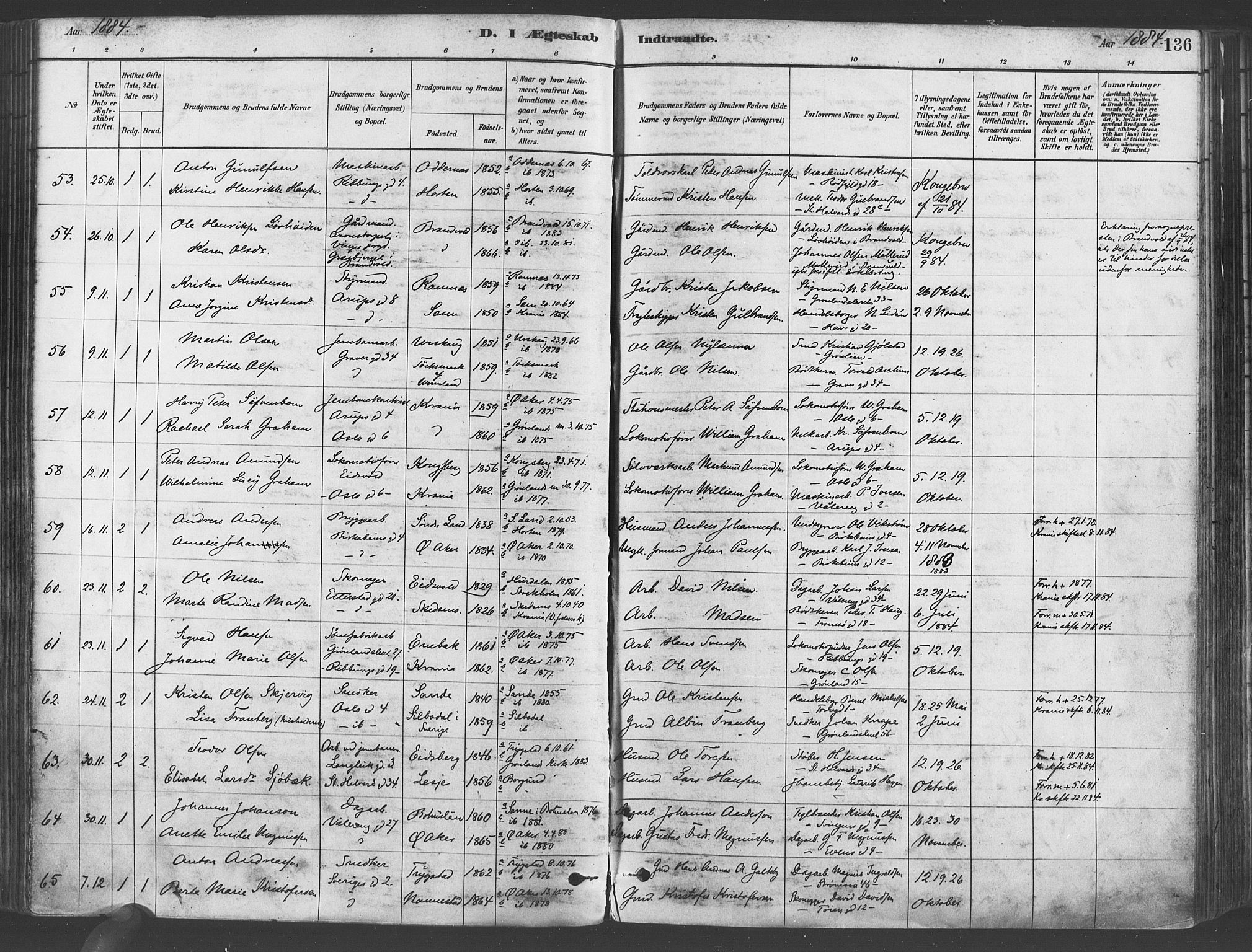 Gamlebyen prestekontor Kirkebøker, AV/SAO-A-10884/F/Fa/L0006: Parish register (official) no. 6, 1881-1890, p. 136