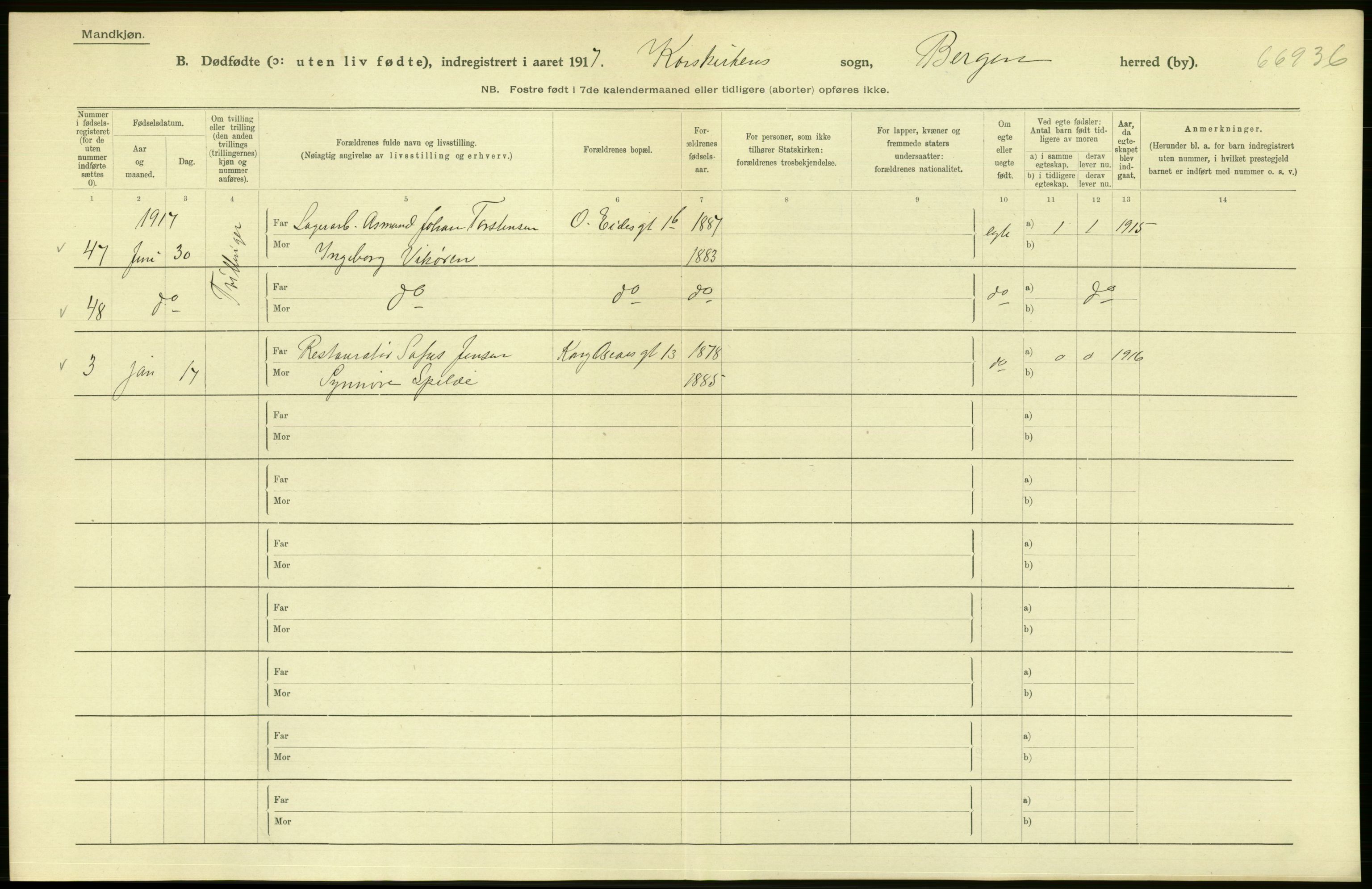 Statistisk sentralbyrå, Sosiodemografiske emner, Befolkning, AV/RA-S-2228/D/Df/Dfb/Dfbg/L0038: Bergen: Gifte, døde, dødfødte., 1917, p. 310