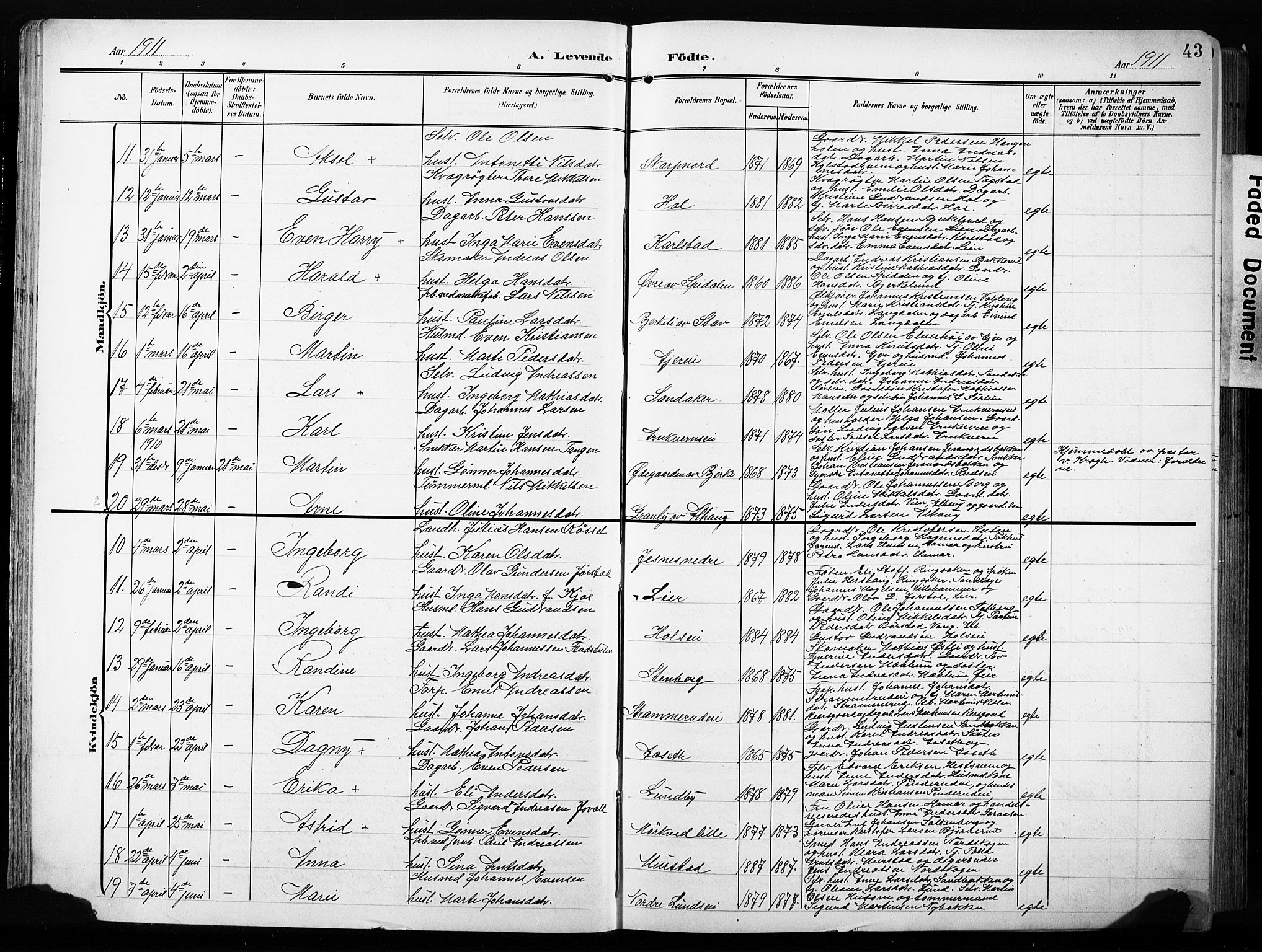 Furnes prestekontor, AV/SAH-PREST-012/L/La/L0001: Parish register (copy) no. 1, 1904-1933, p. 43