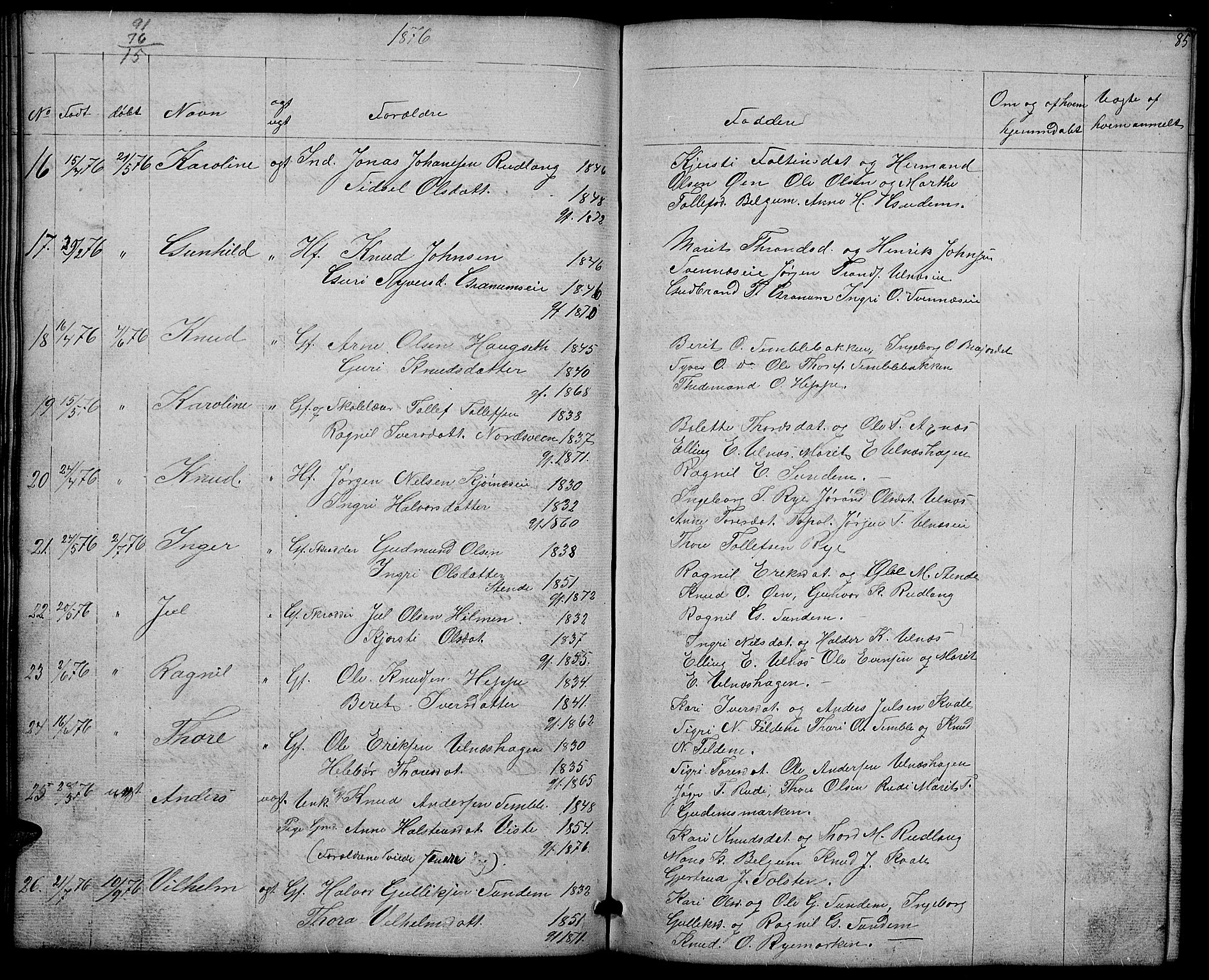 Nord-Aurdal prestekontor, SAH/PREST-132/H/Ha/Hab/L0004: Parish register (copy) no. 4, 1842-1882, p. 85