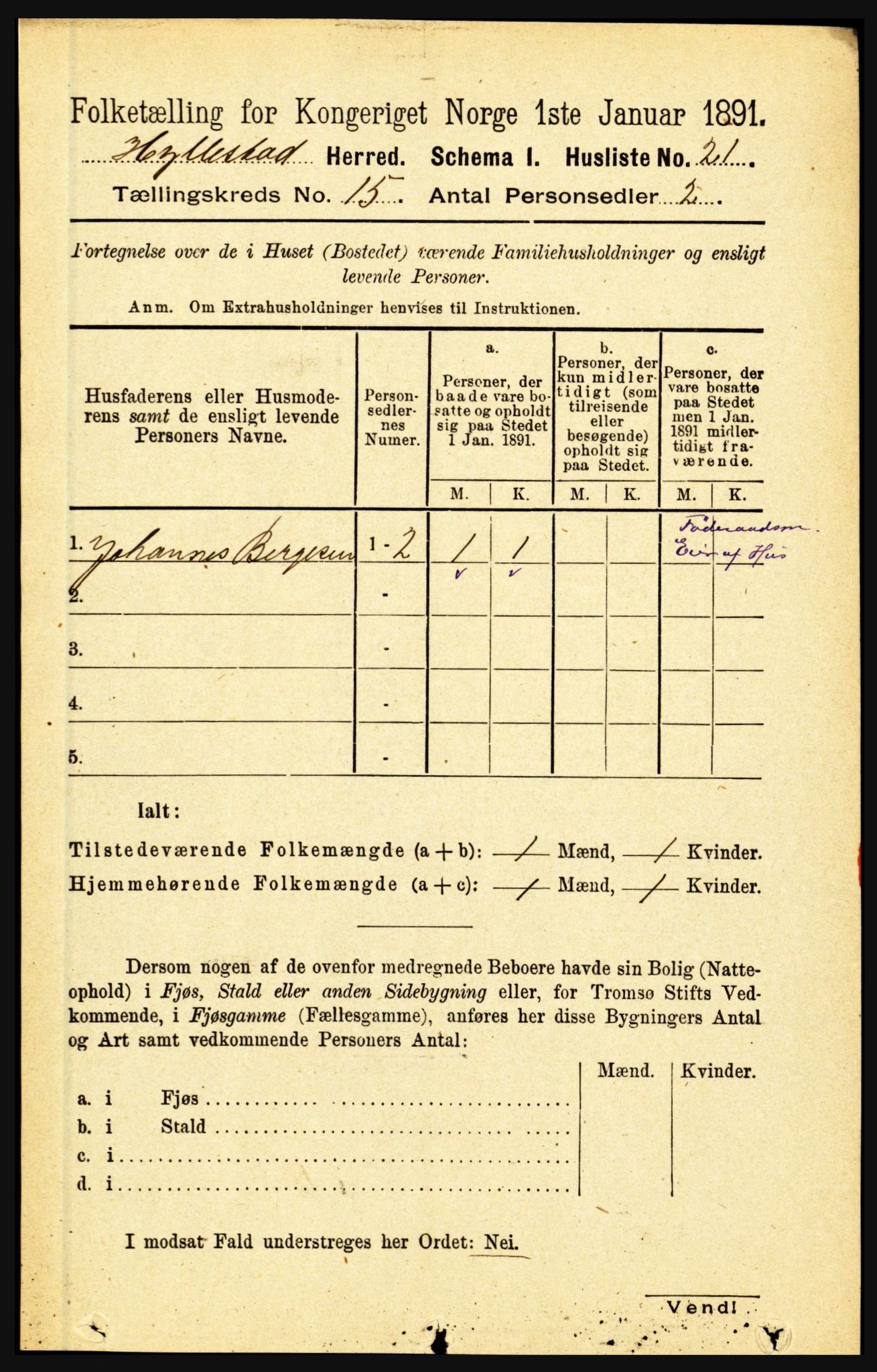 RA, 1891 census for 1413 Hyllestad, 1891, p. 2697