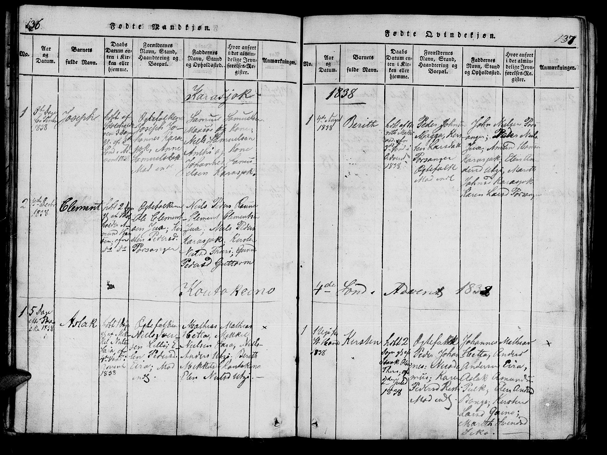 Kistrand/Porsanger sokneprestembete, SATØ/S-1351/H/Ha/L0010.kirke: Parish register (official) no. 10, 1821-1842, p. 136-137