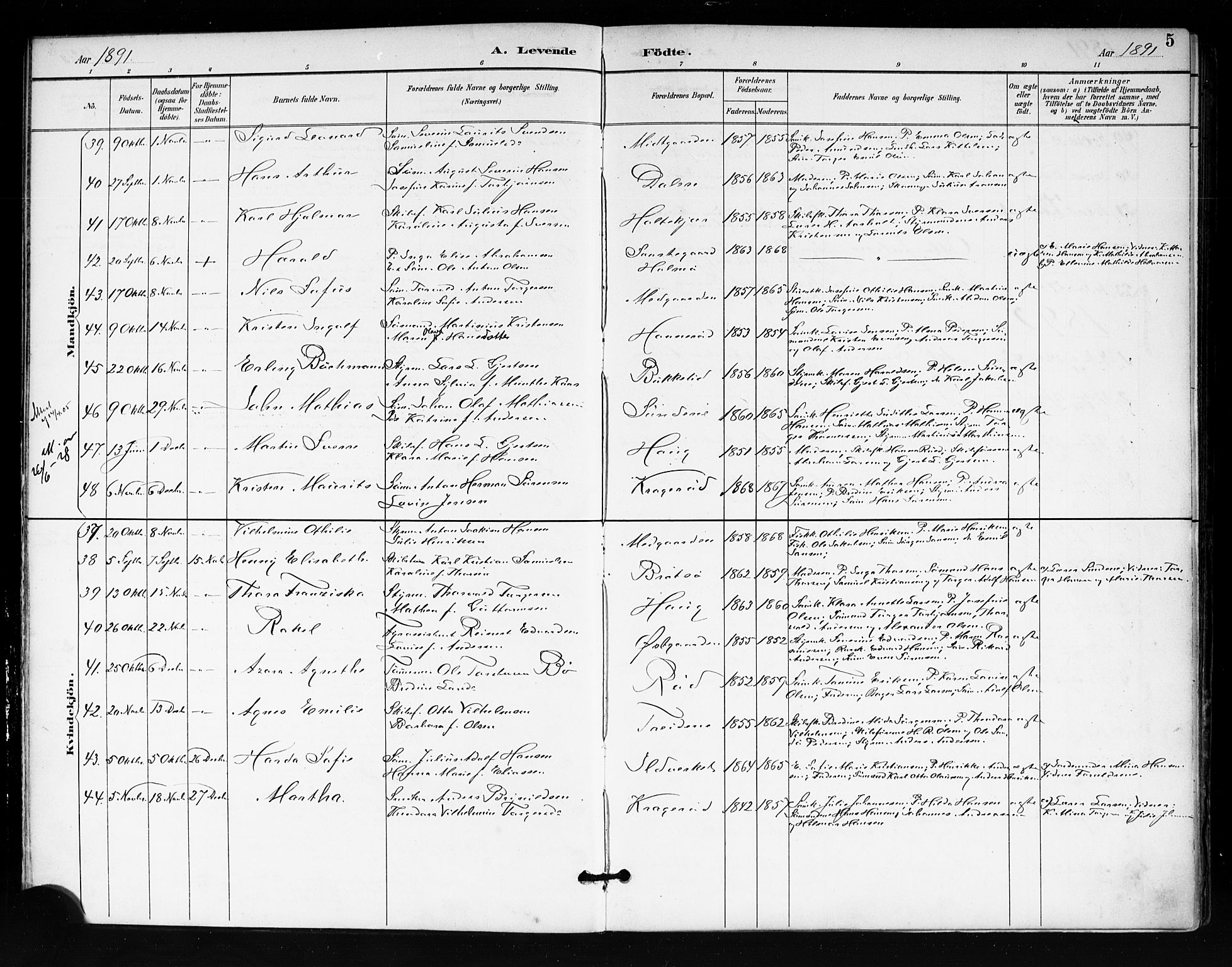 Tjøme kirkebøker, SAKO/A-328/F/Fa/L0003: Parish register (official) no. 3, 1891-1900, p. 5
