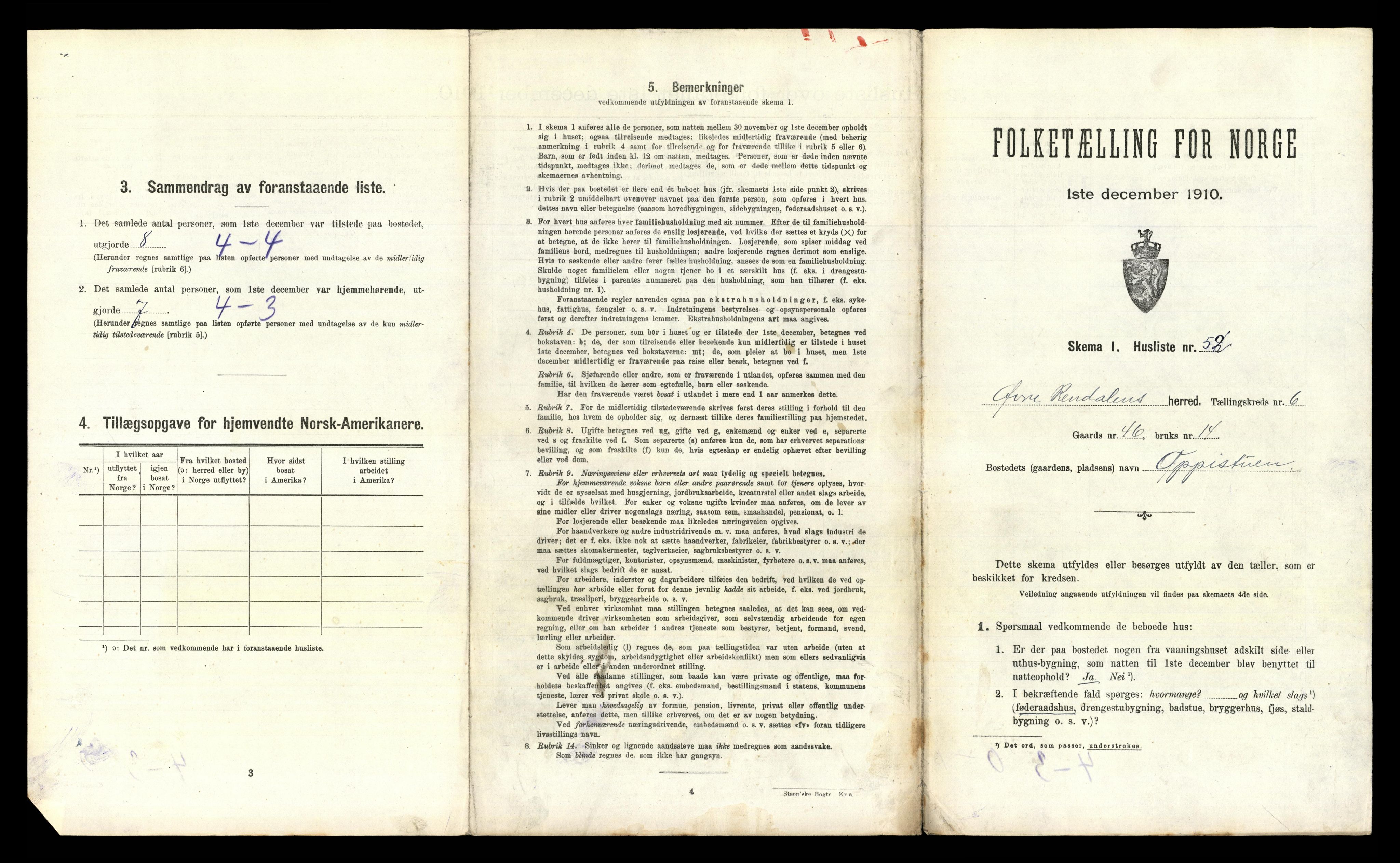 RA, 1910 census for Øvre Rendal, 1910, p. 492