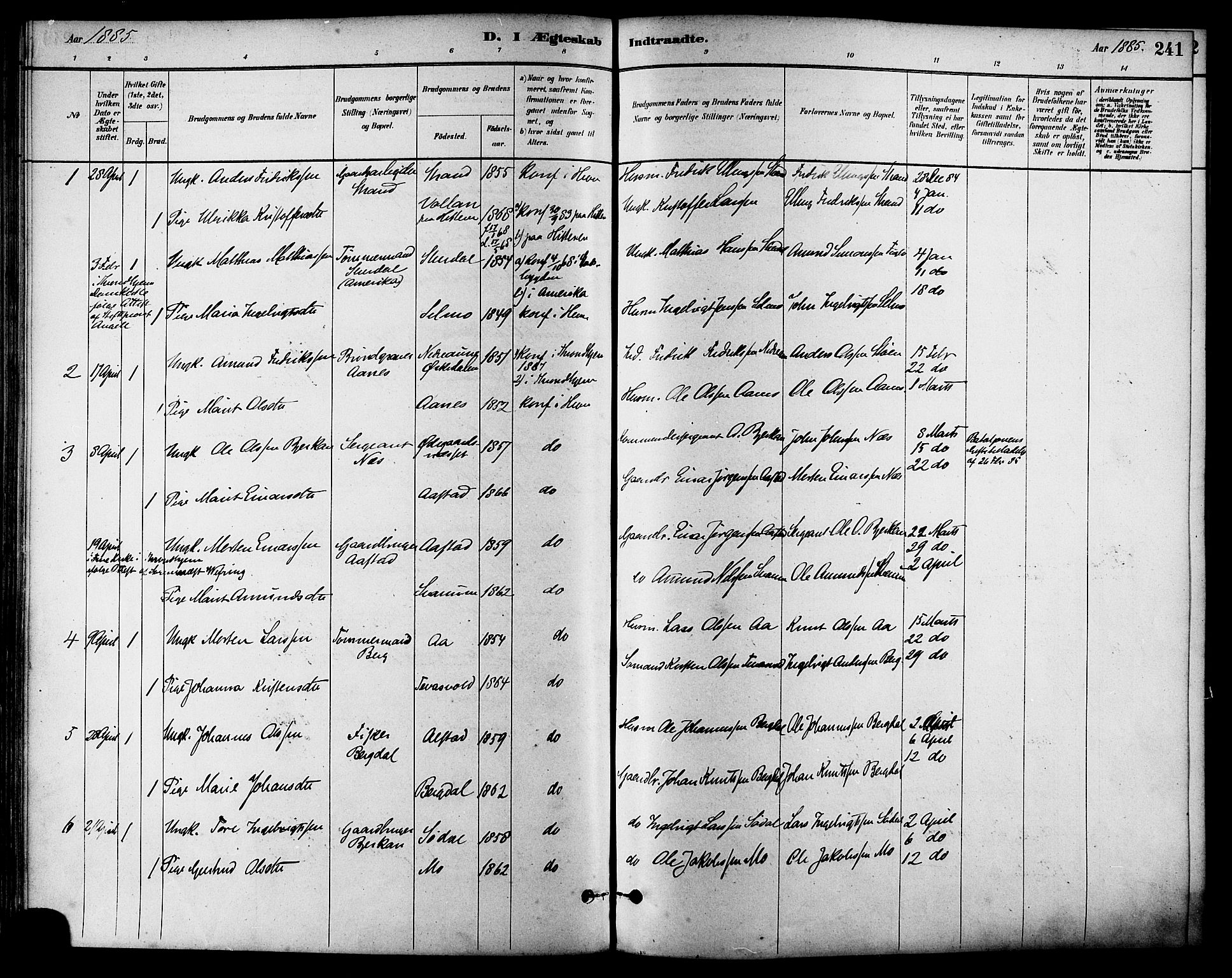 Ministerialprotokoller, klokkerbøker og fødselsregistre - Sør-Trøndelag, SAT/A-1456/630/L0496: Parish register (official) no. 630A09, 1879-1895, p. 241