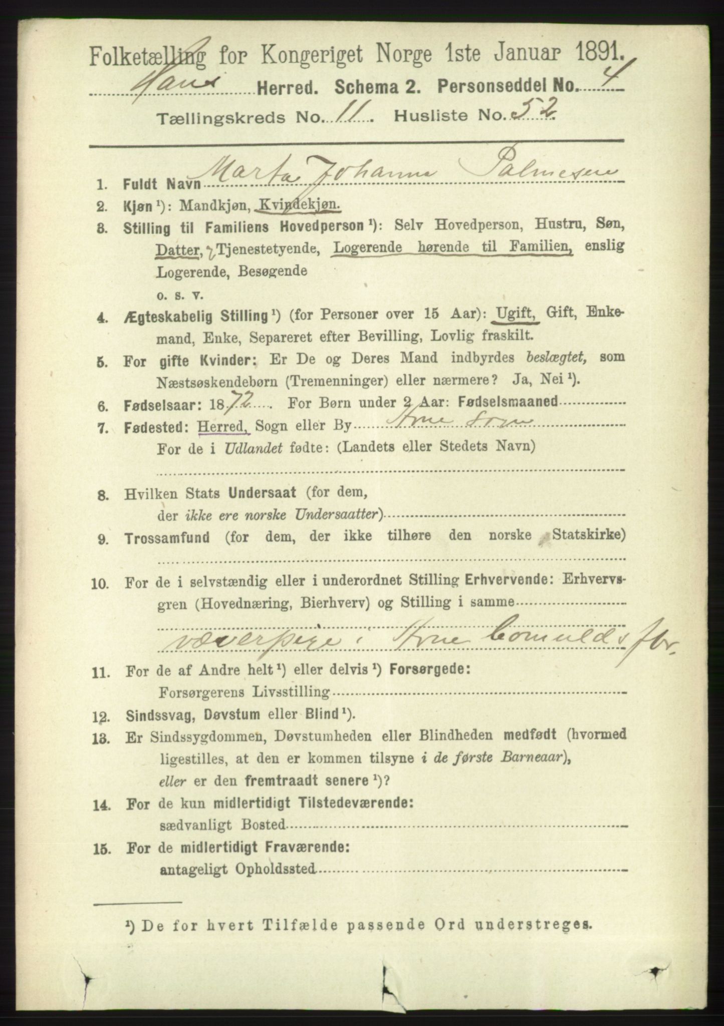 RA, 1891 census for 1250 Haus, 1891, p. 5180